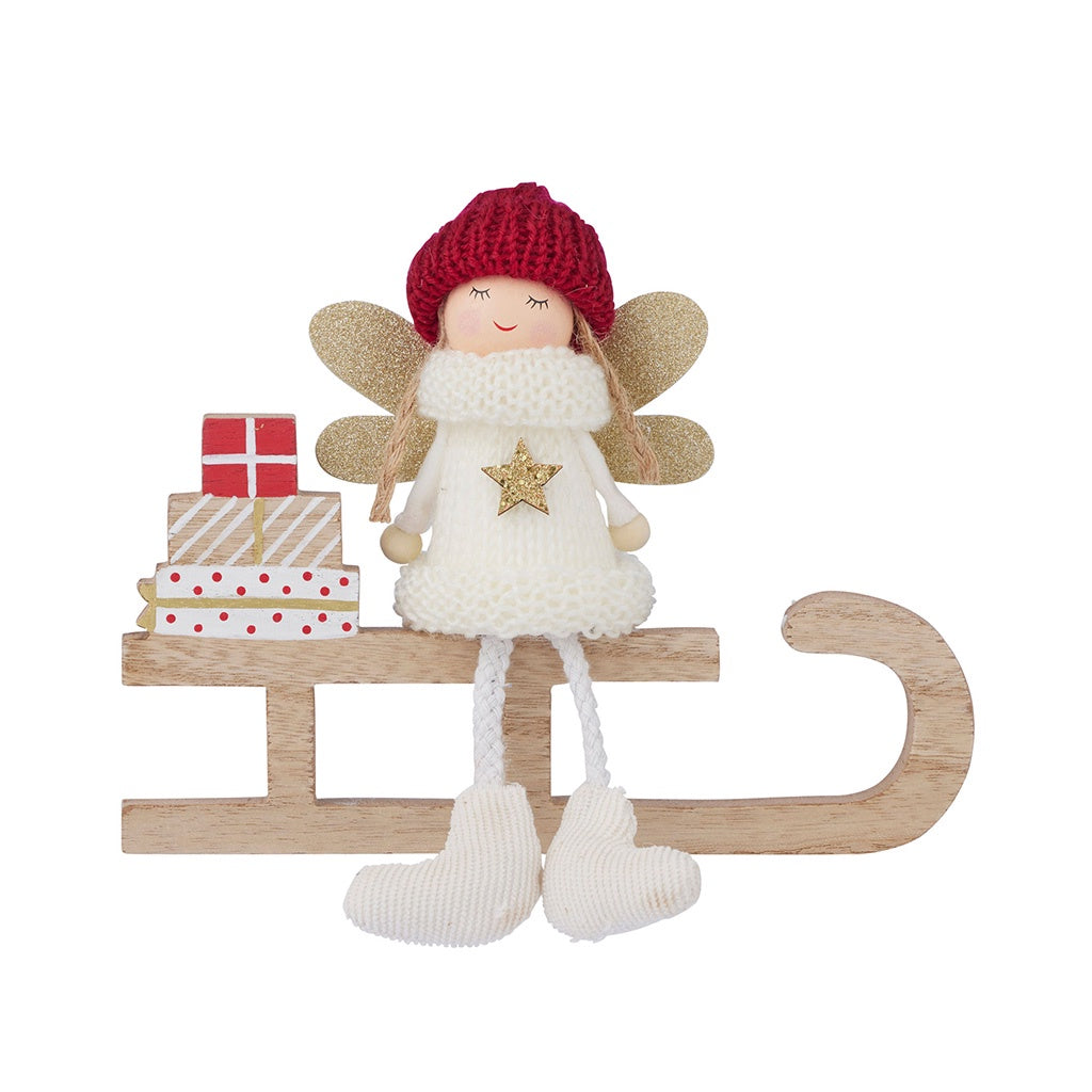 Angel on Sleigh W/Gift