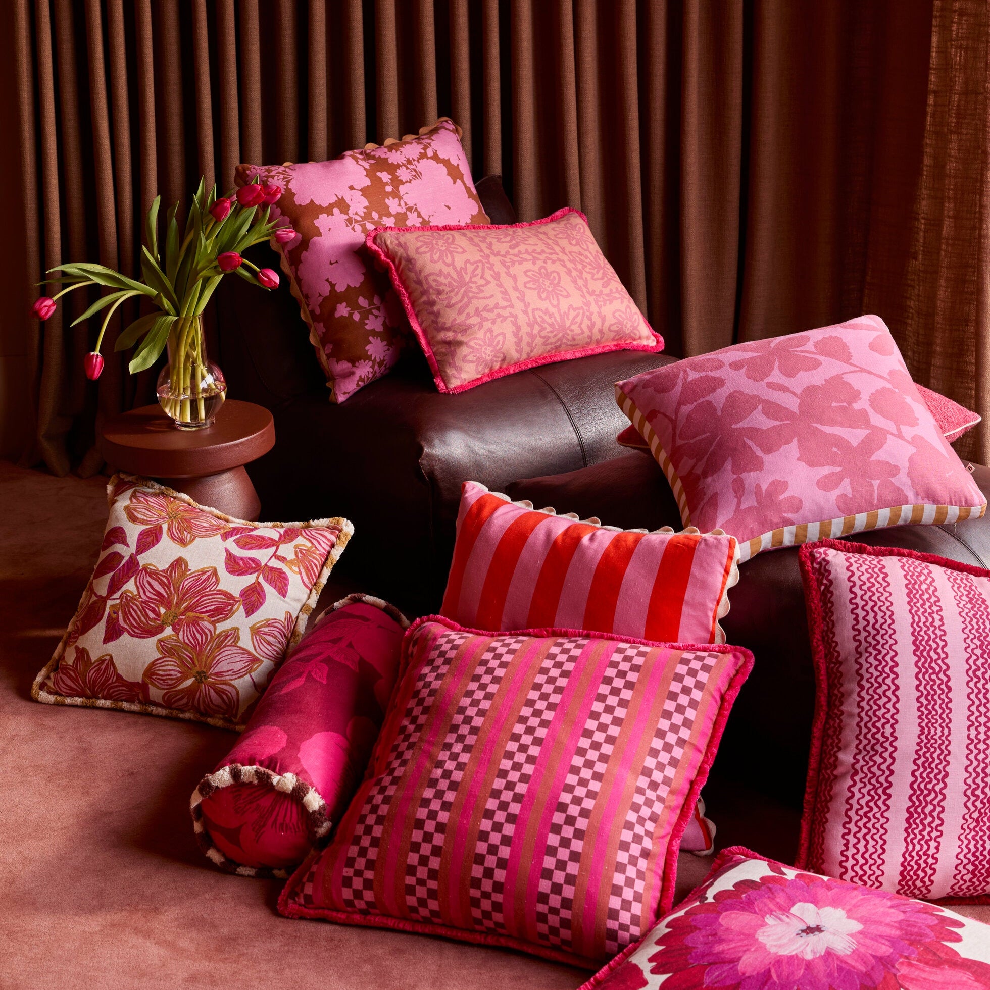 Azalea Pink Linen Cushion