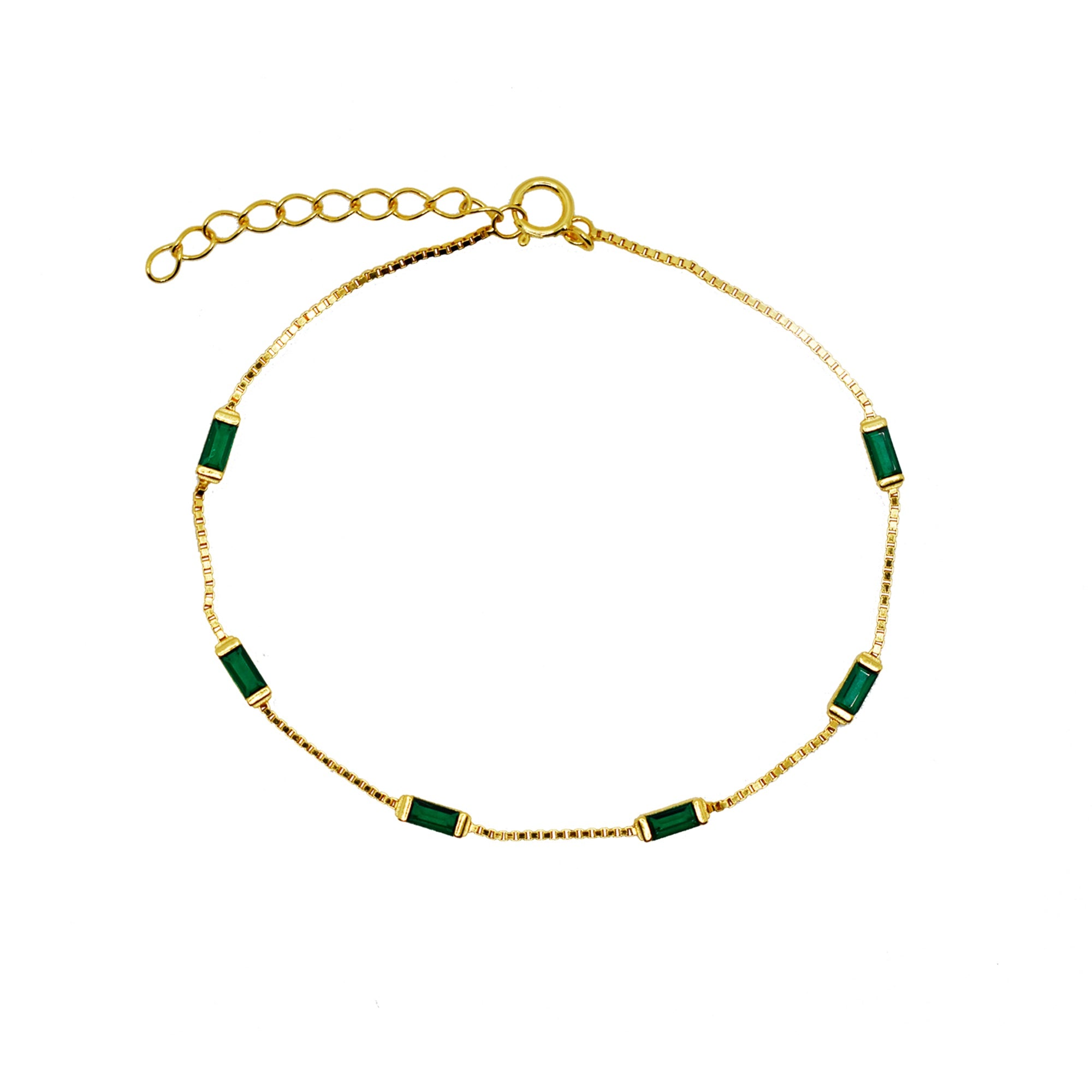 Rectangle Green Bracelet | Gold