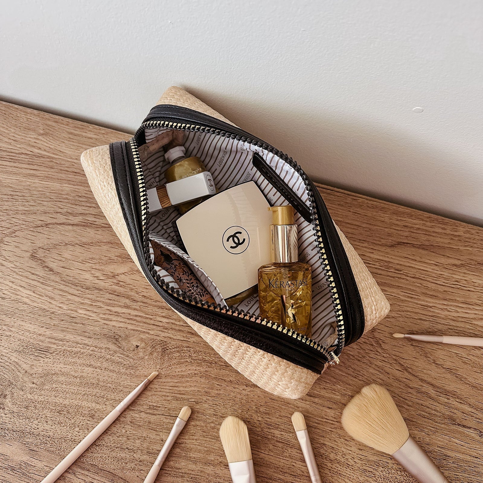 Brianna Makeup Bag | Natural/Black