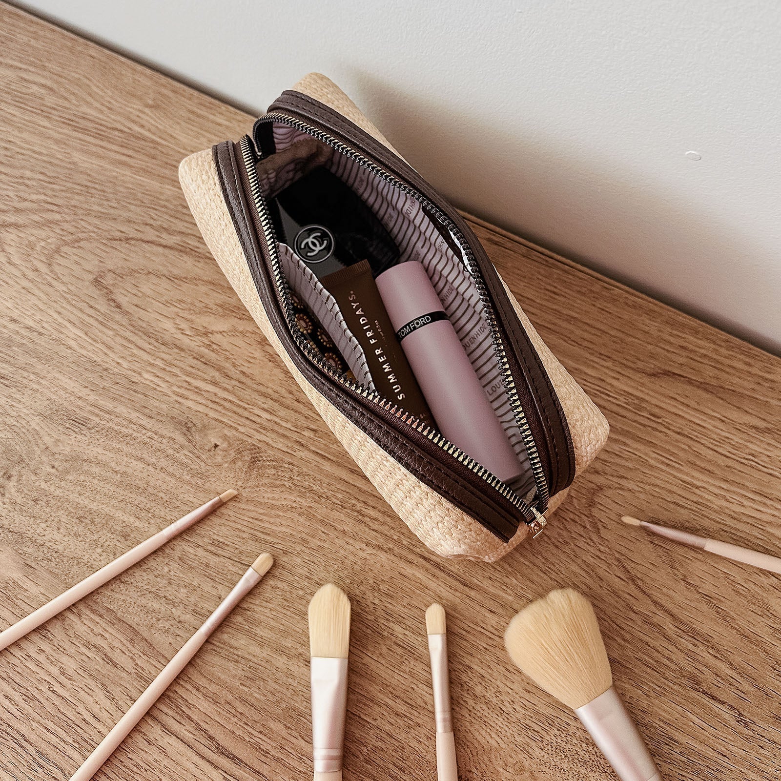 Brianna Makeup Bag | Natural/Chocolate
