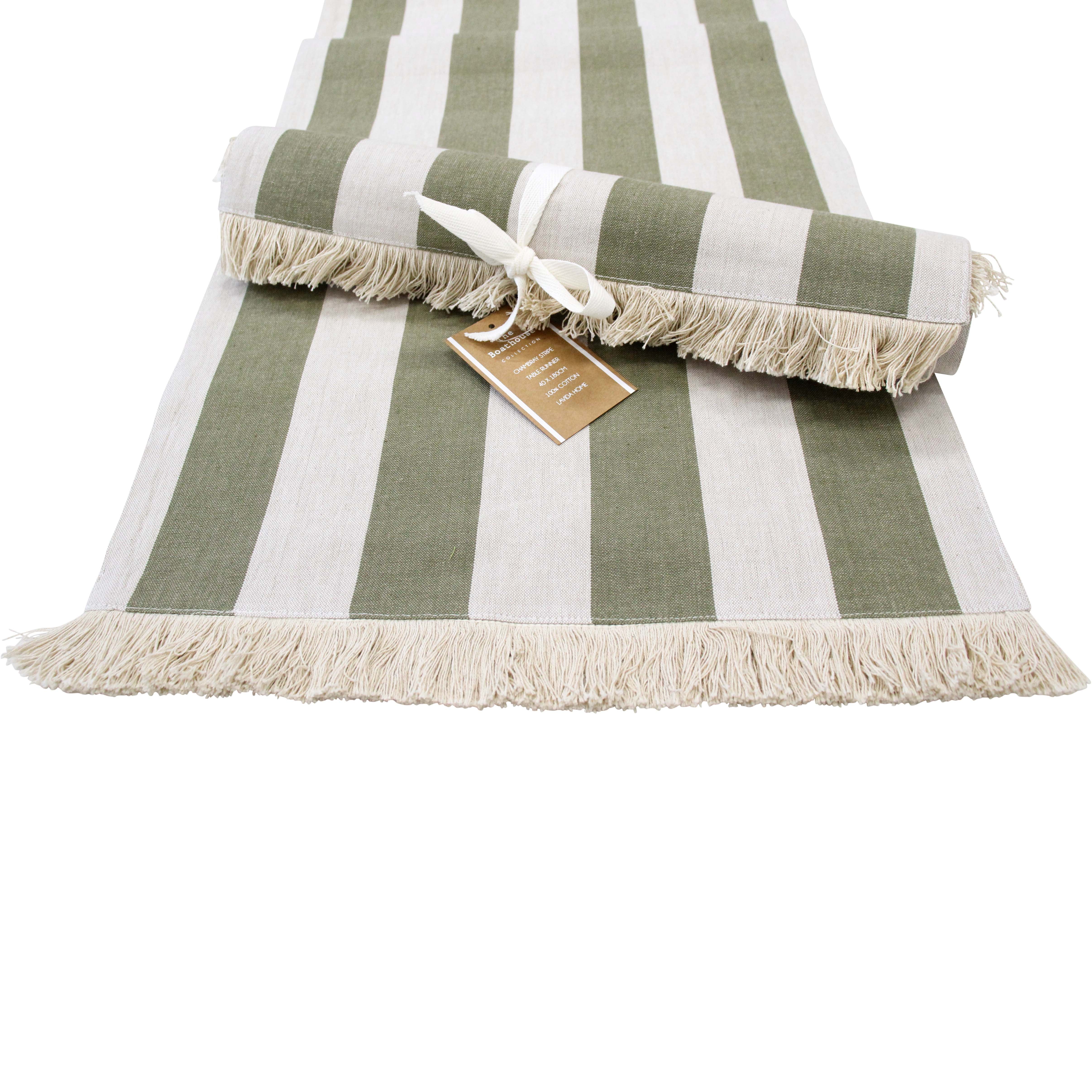 Chambray Stripe Table Runner | Olive