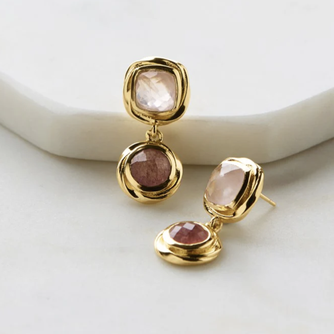 Cleo Earring | Rose Quartz & Strawberry Quartz