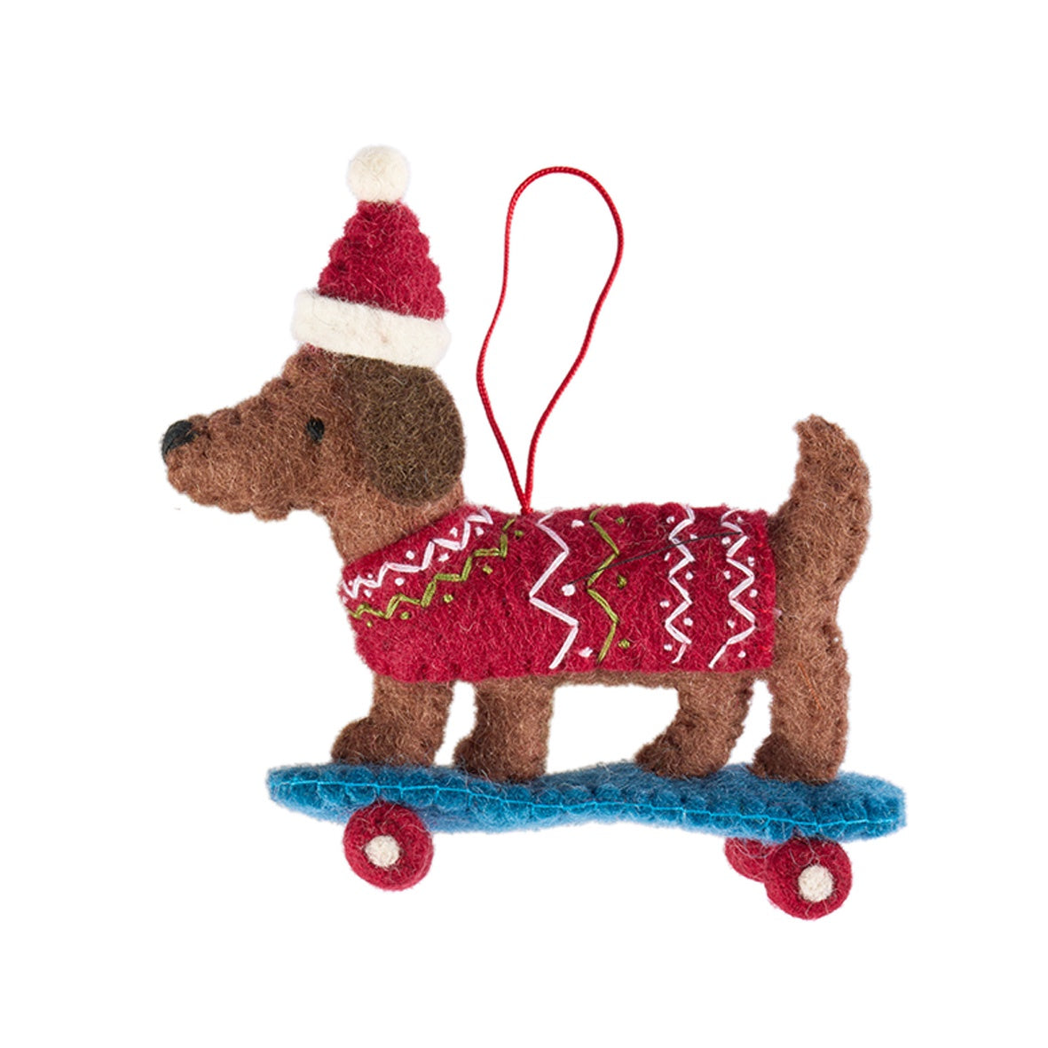 Dachshund on Skateboard Christmas Ornament