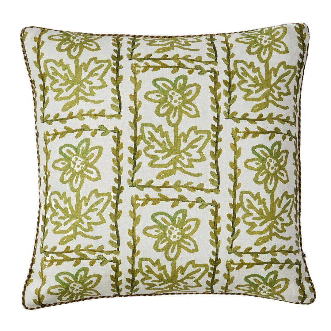 Daisy Olive Linen Cushion