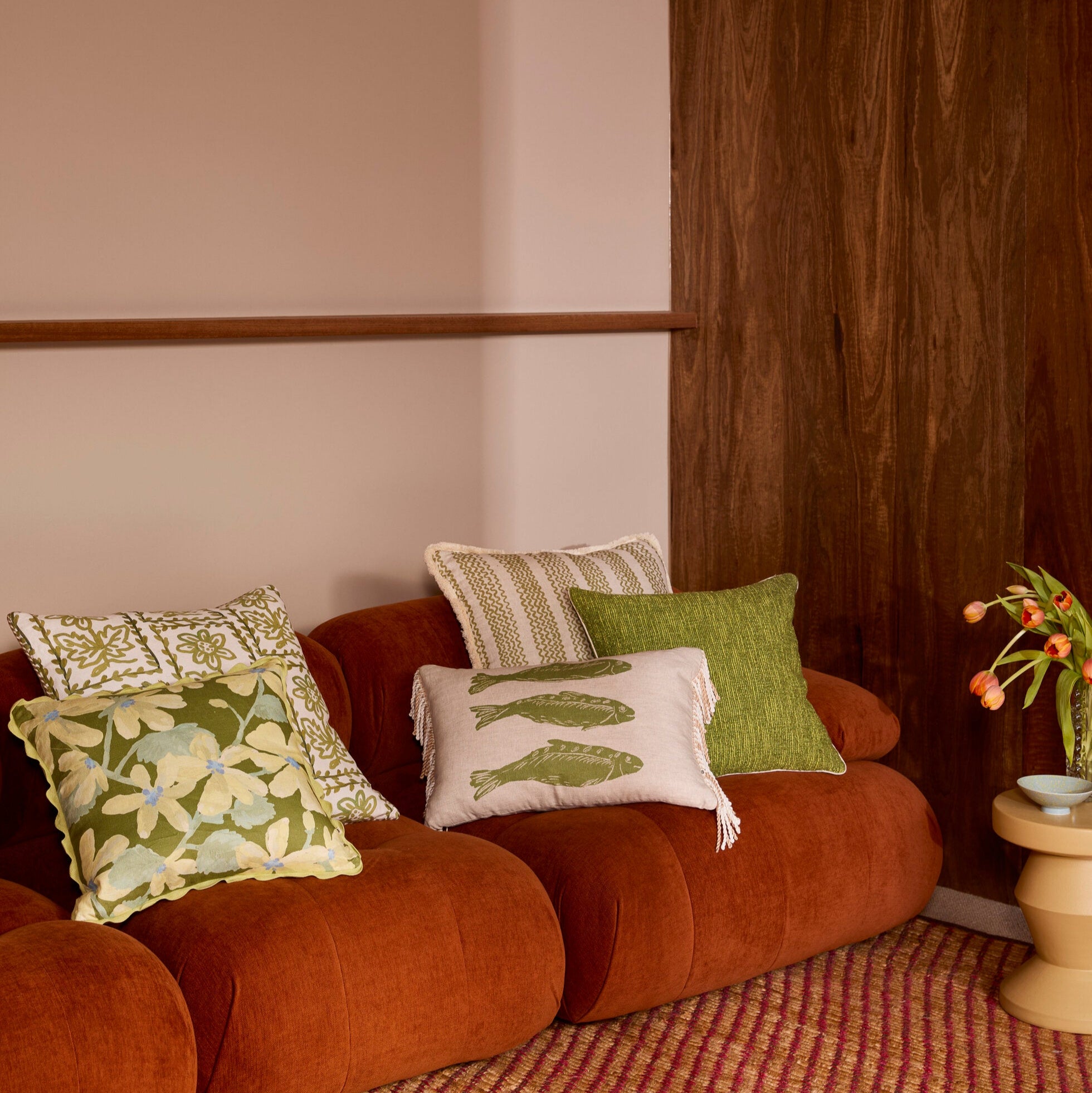 Daisy Olive Linen Cushion