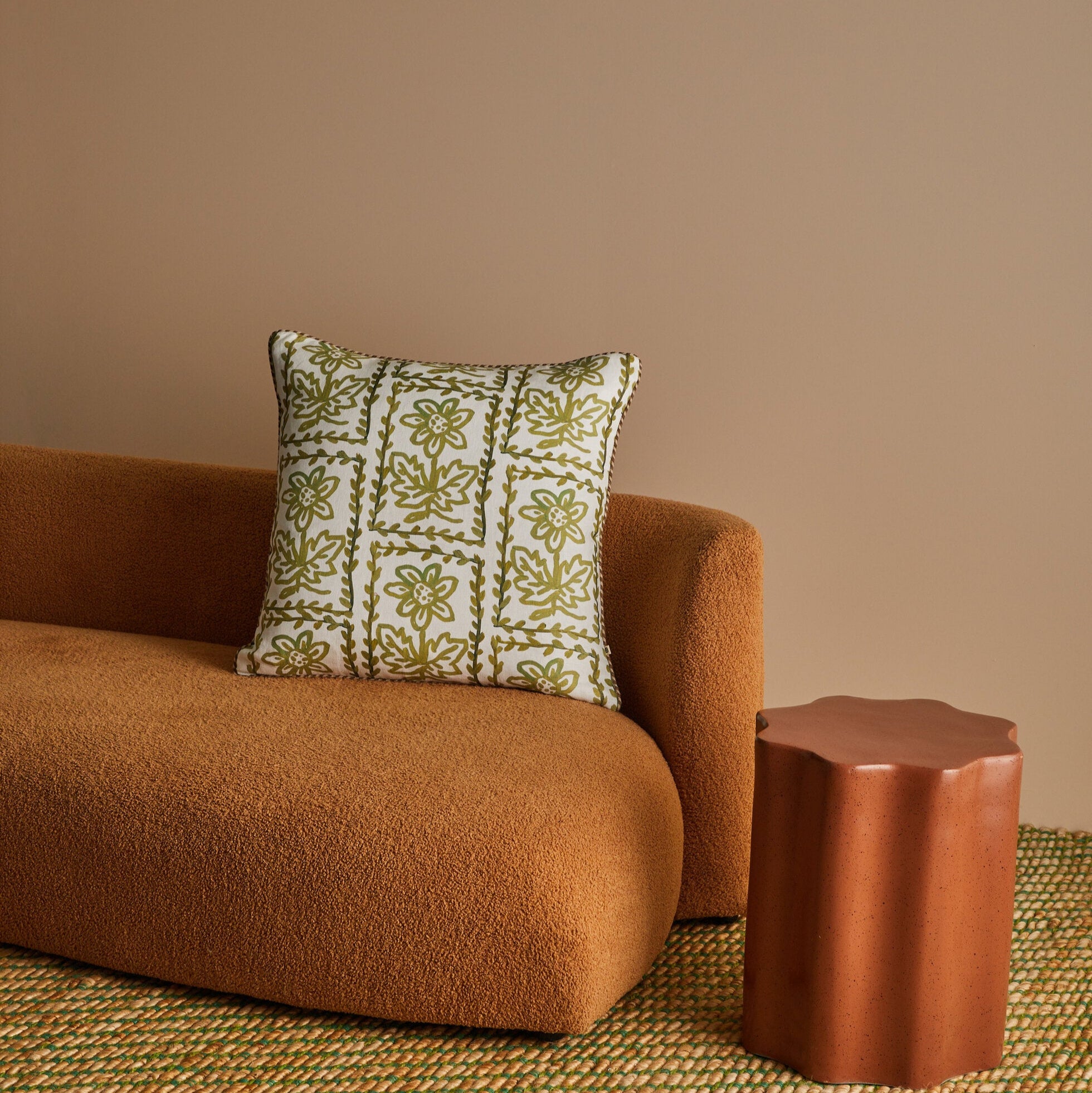 Daisy Olive Linen Cushion