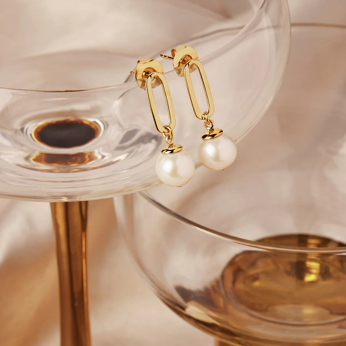 The Enchantress Pearl Drop Stud Earrings | Gold