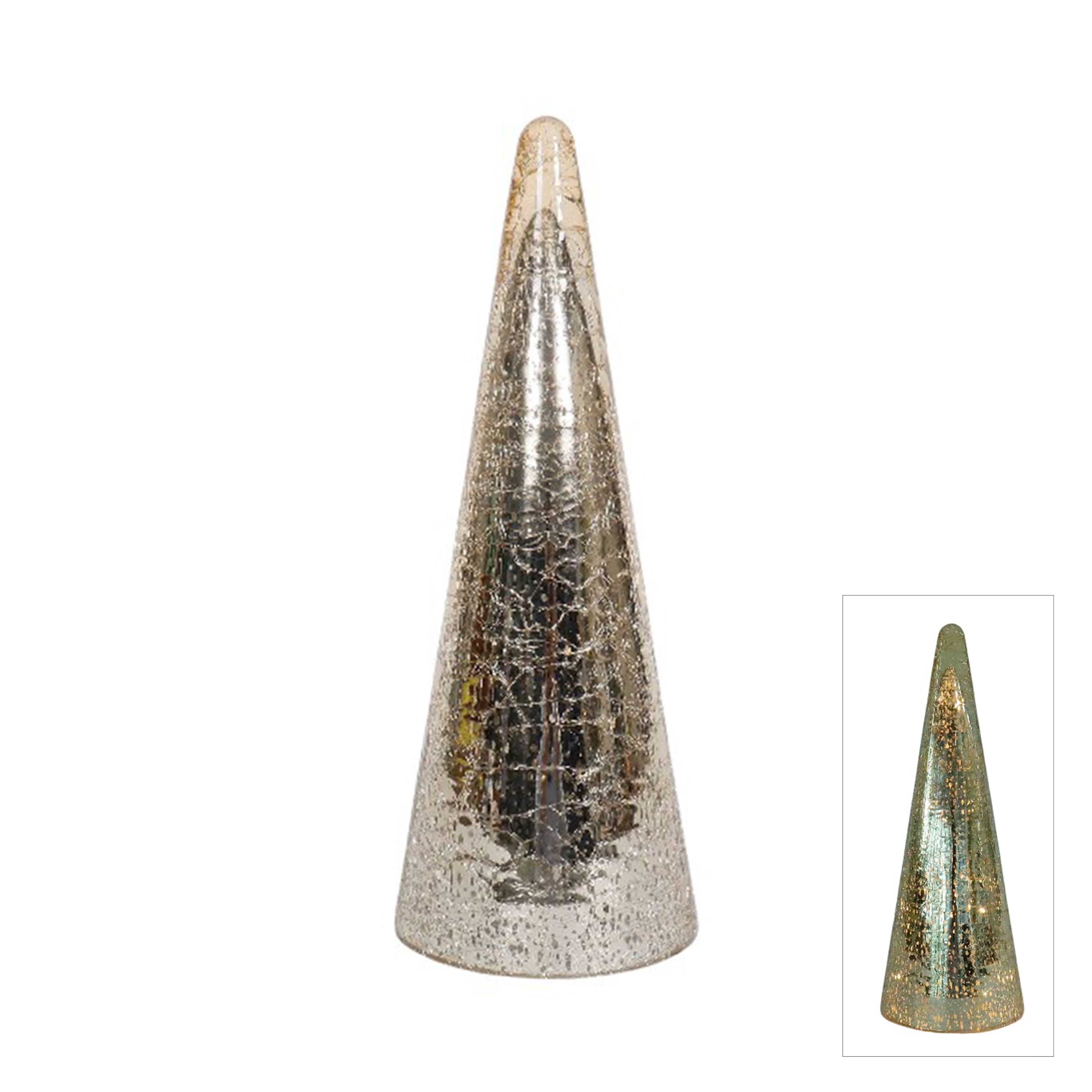 Gold Mercury Glass LED Cone Tree | Small