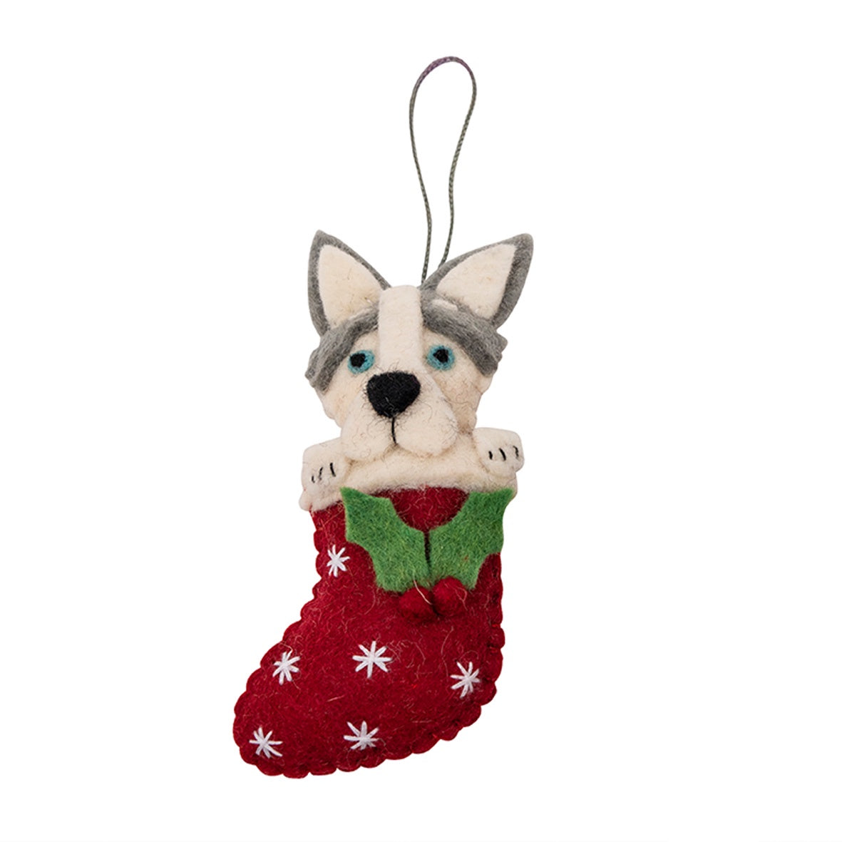 Husky in Stocking Christmas Ornament