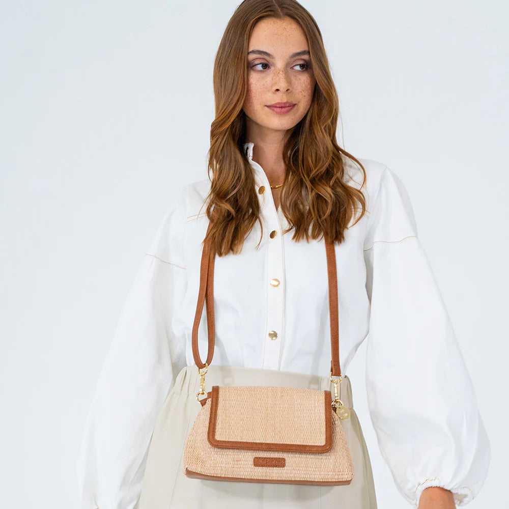 Lugano Xbody Bag | Tan/Natural Weave