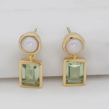 Luna Earrings | Pearl + Green
