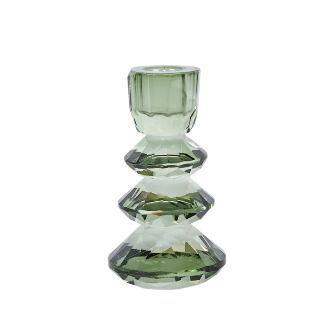Lustre Glass Cut Candle Holder | Green