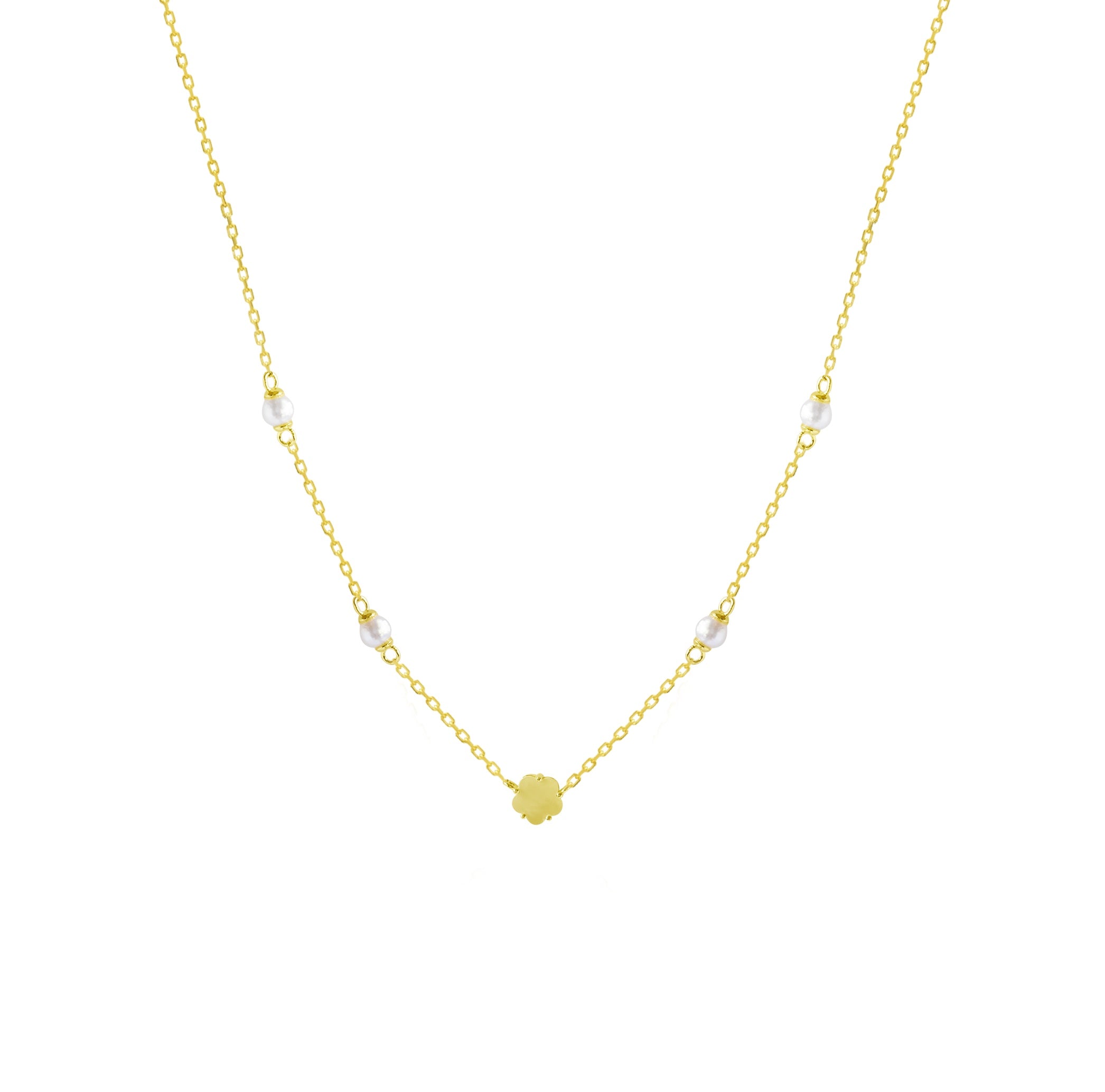 Flower & Pearl Necklace | Gold