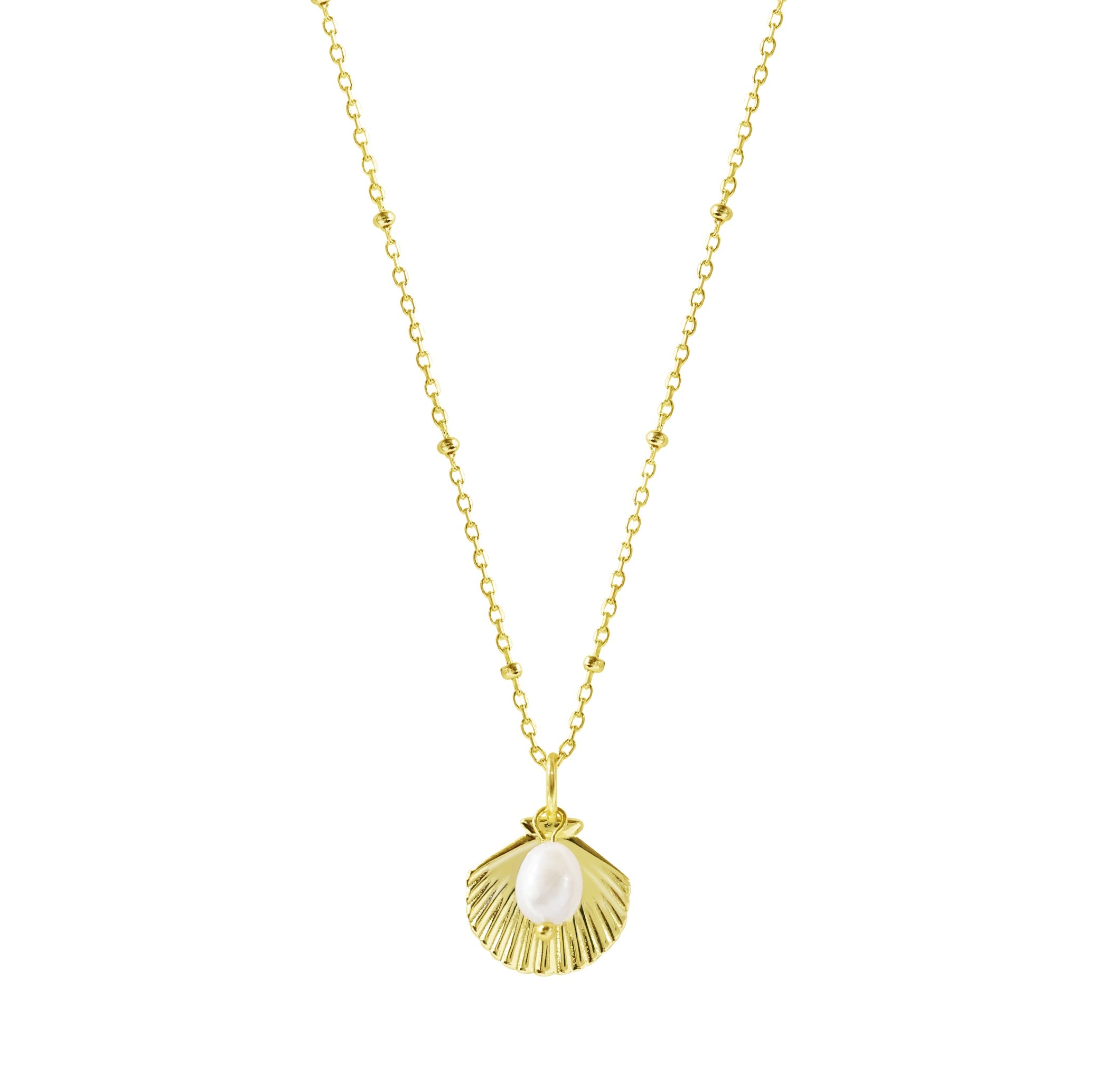 Shell Pearl Beaded Necklace | Gold