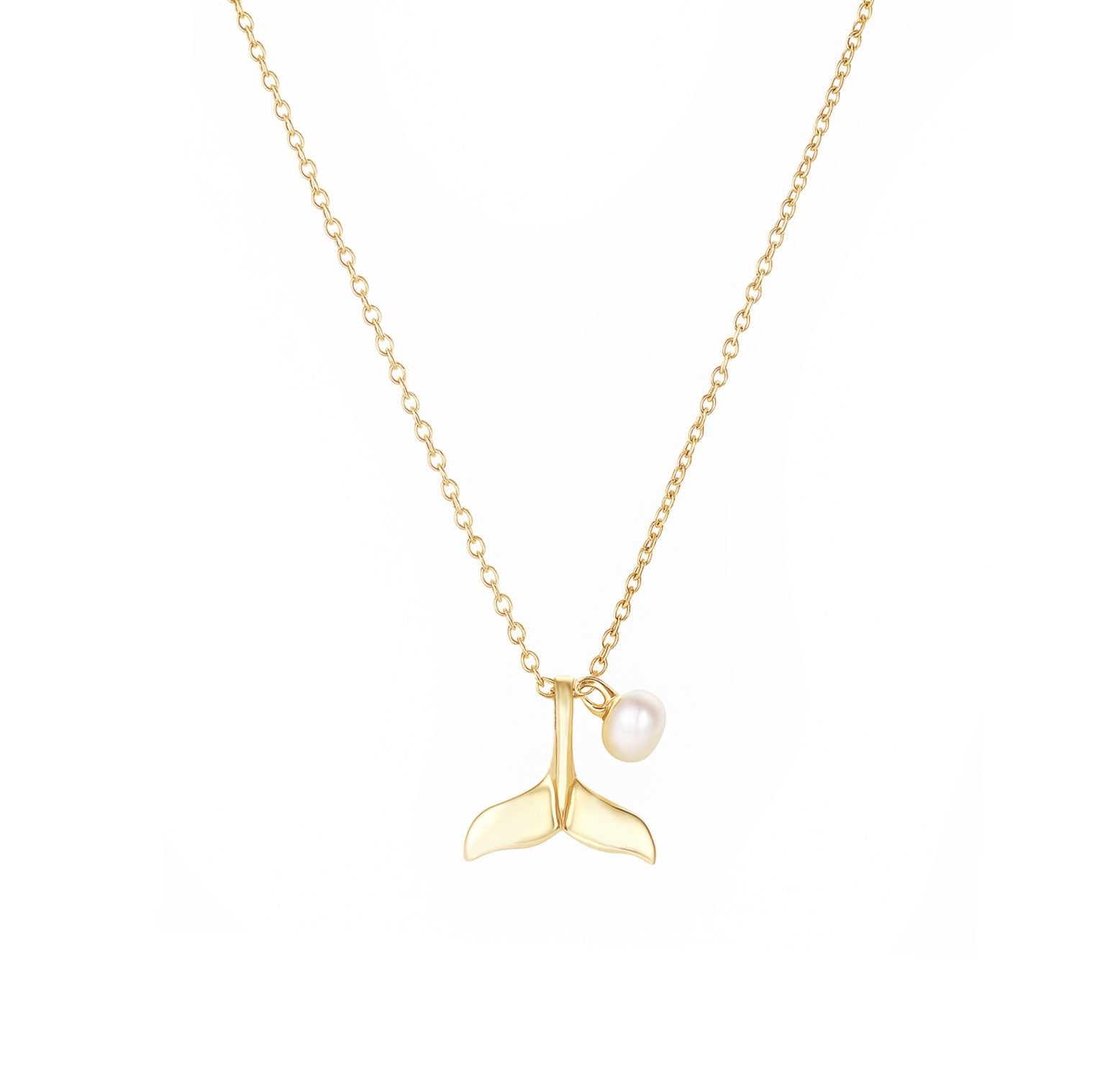 Whale Tail Pearl Necklace | Gold