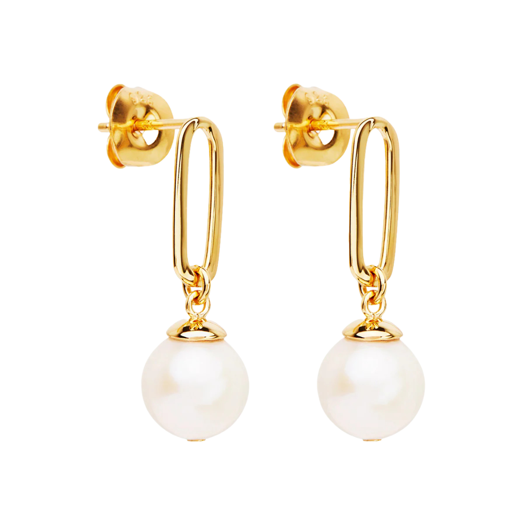 The Enchantress Pearl Drop Stud Earrings | Gold