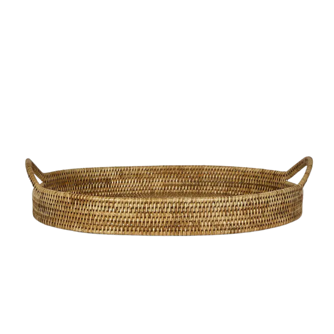 Paume Rattan Oval Serving Tray with Handles
