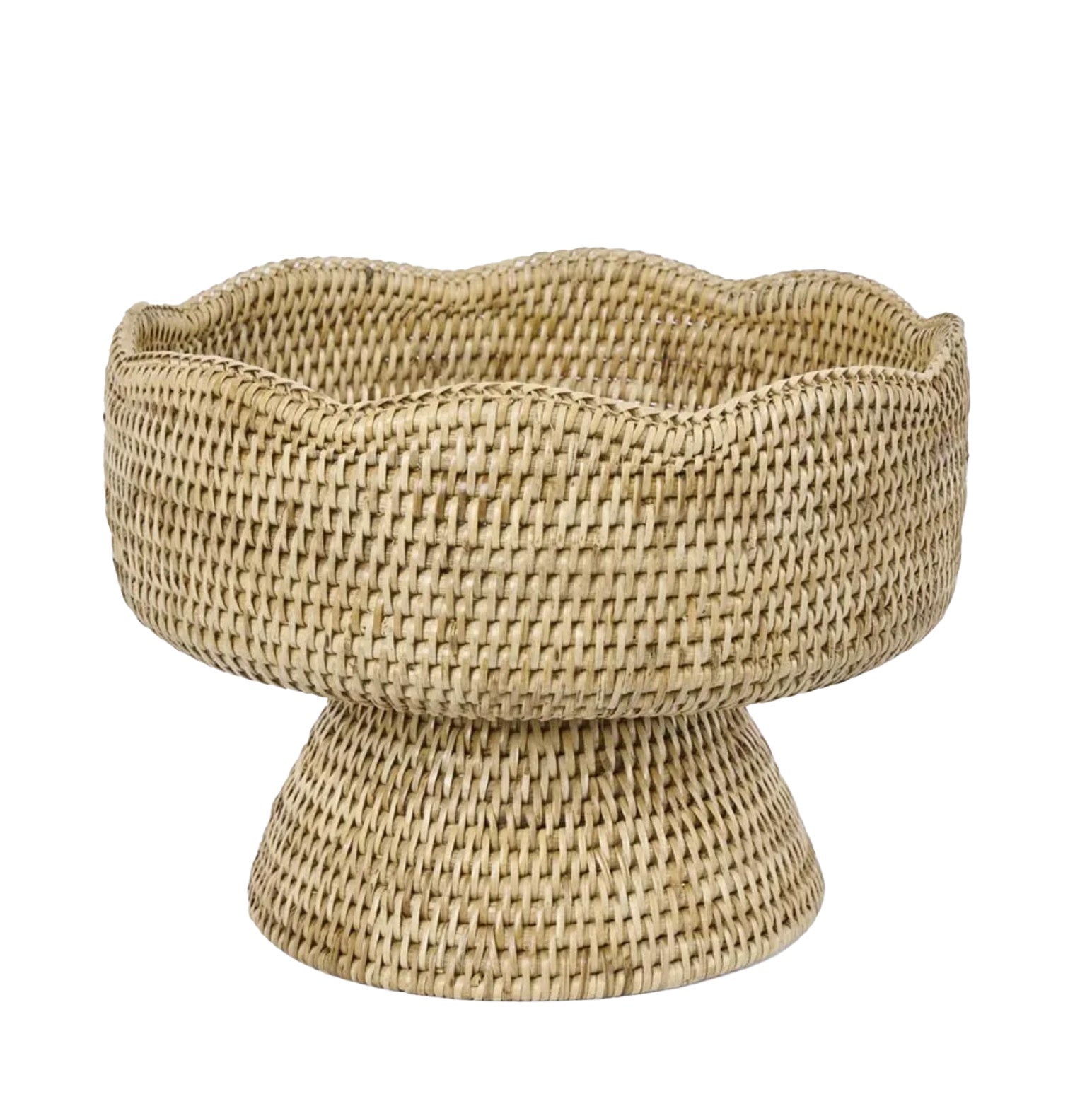 Paume Scallop Rattan Fruit Bowl on Stand