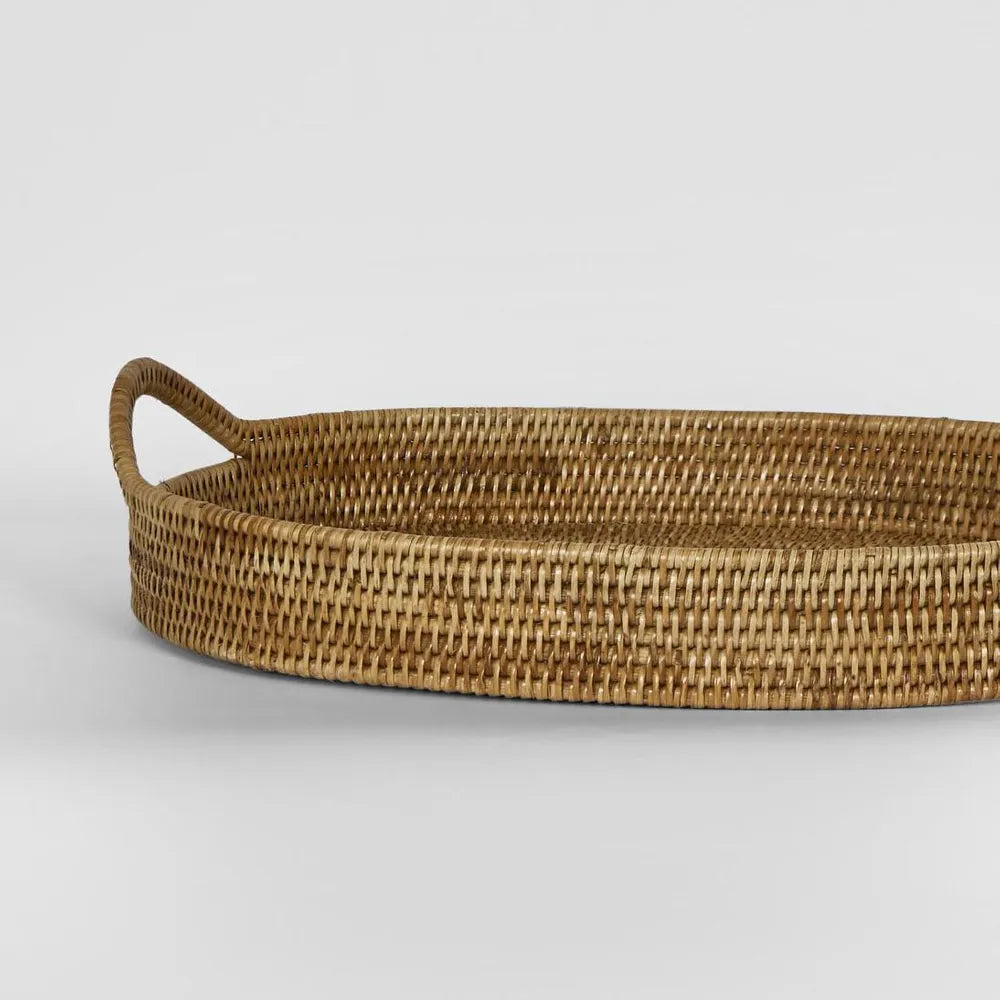Paume Rattan Oval Serving Tray with Handles