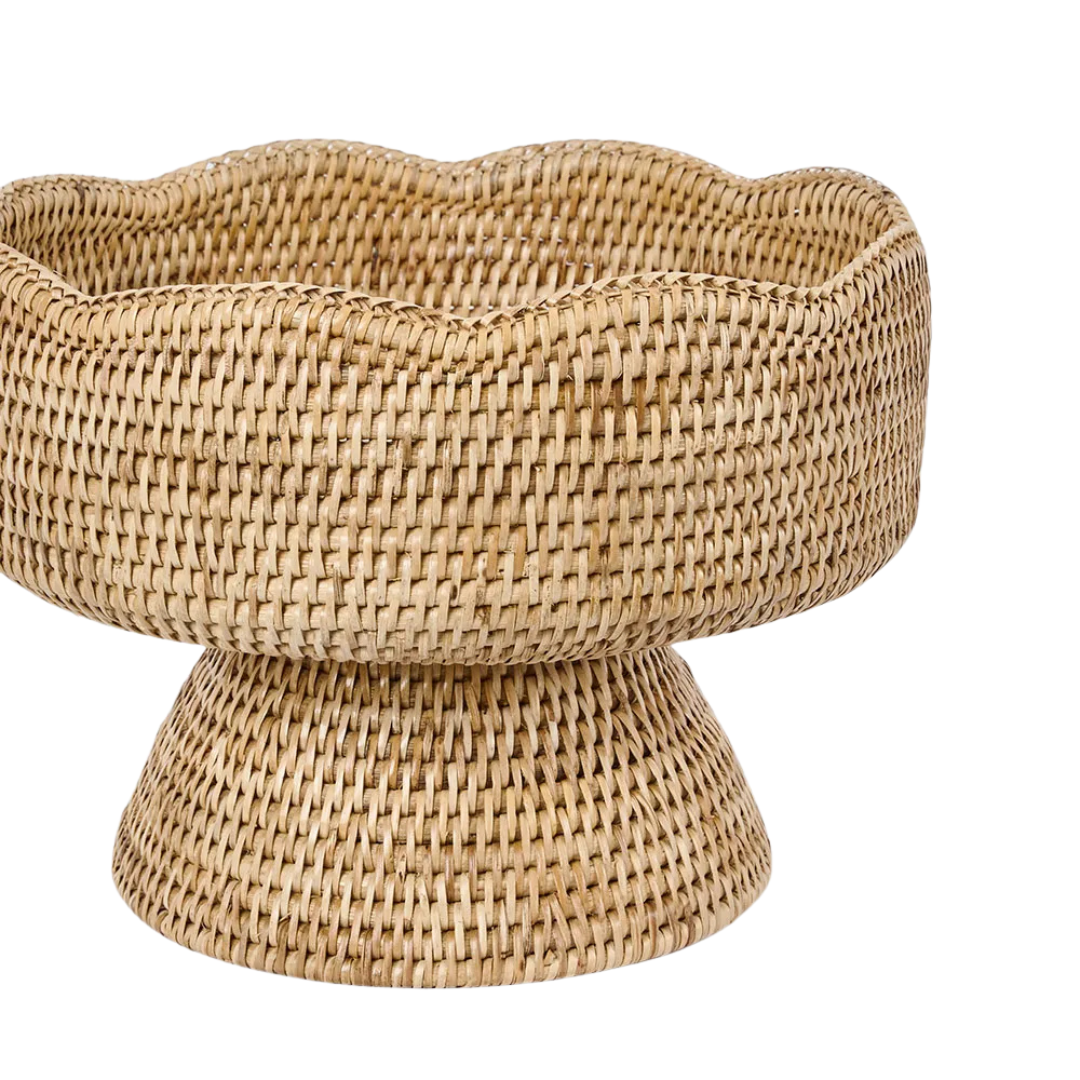 Paume Scallop Rattan Fruit Bowl on Stand