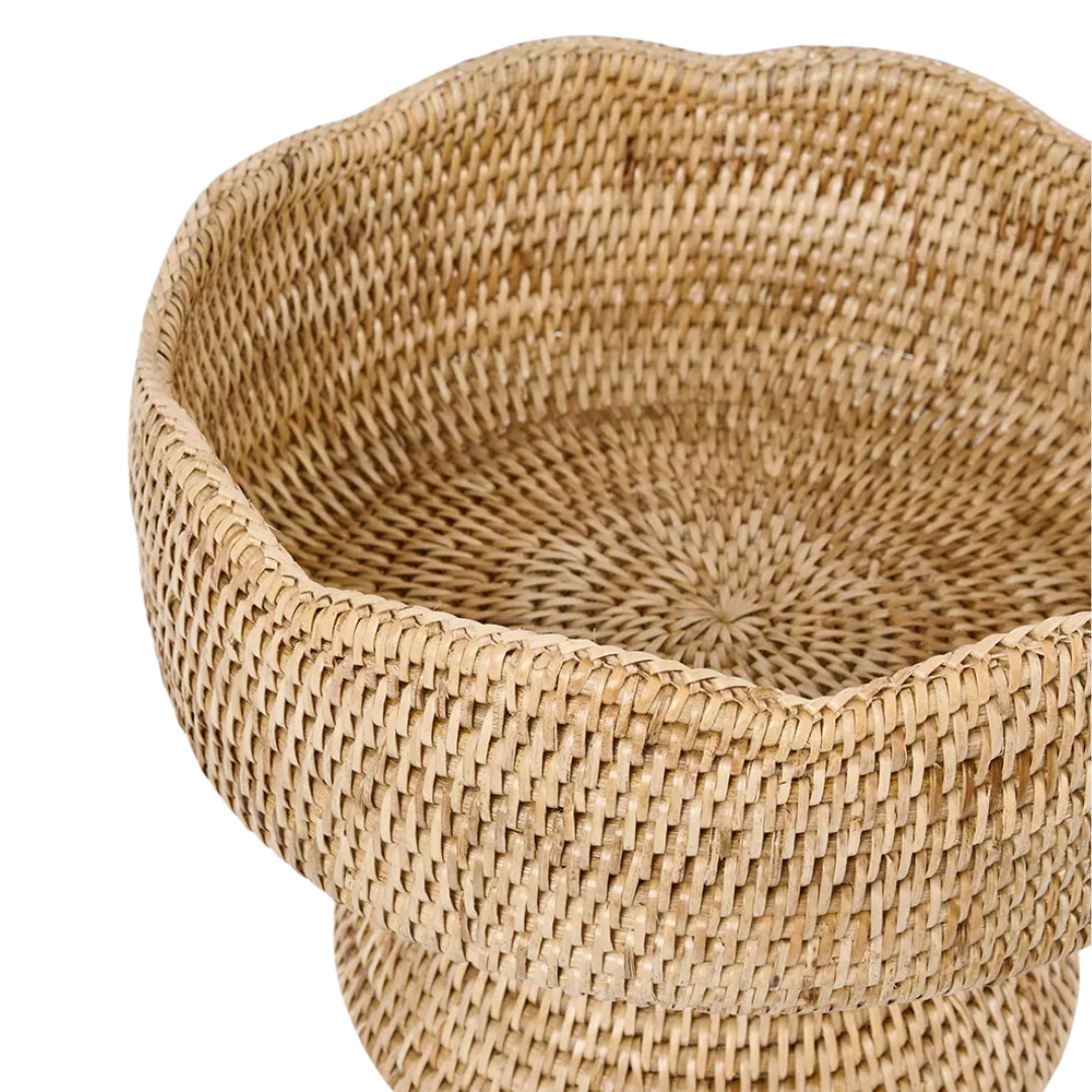 Paume Scallop Rattan Fruit Bowl on Stand