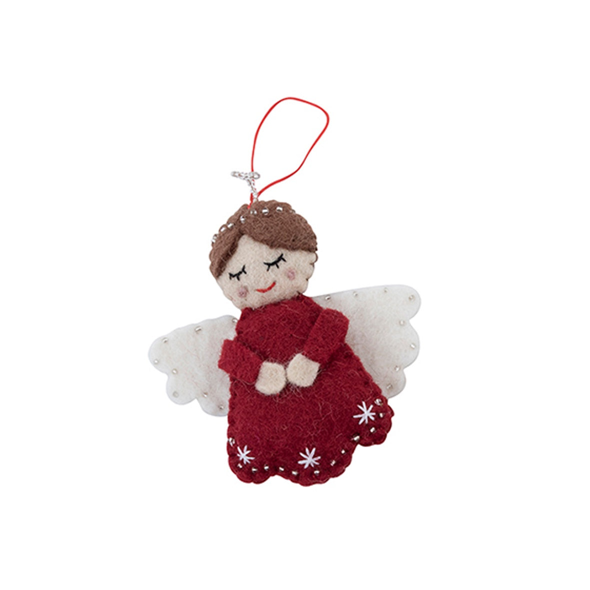Red Angel w/Halo Felt Christmas Ornament