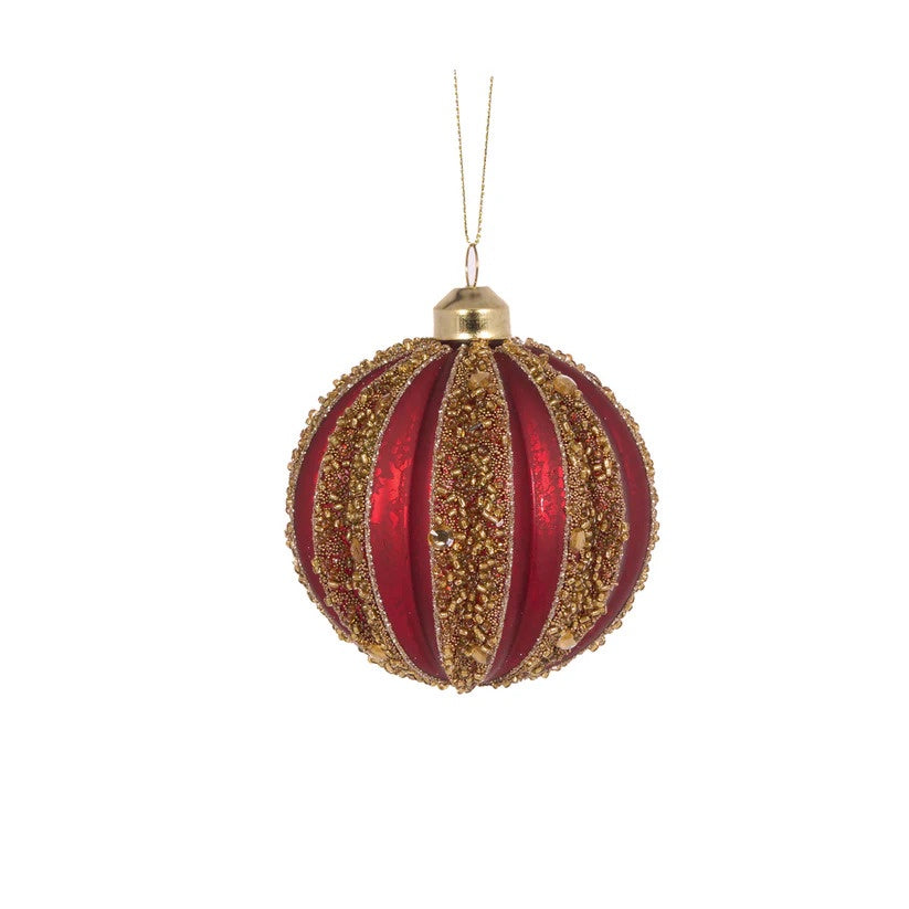 Red and Gold Beaded Rib Bauble