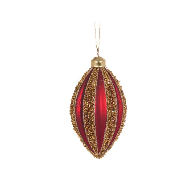 Red and Gold Beaded Rib Drop Bauble