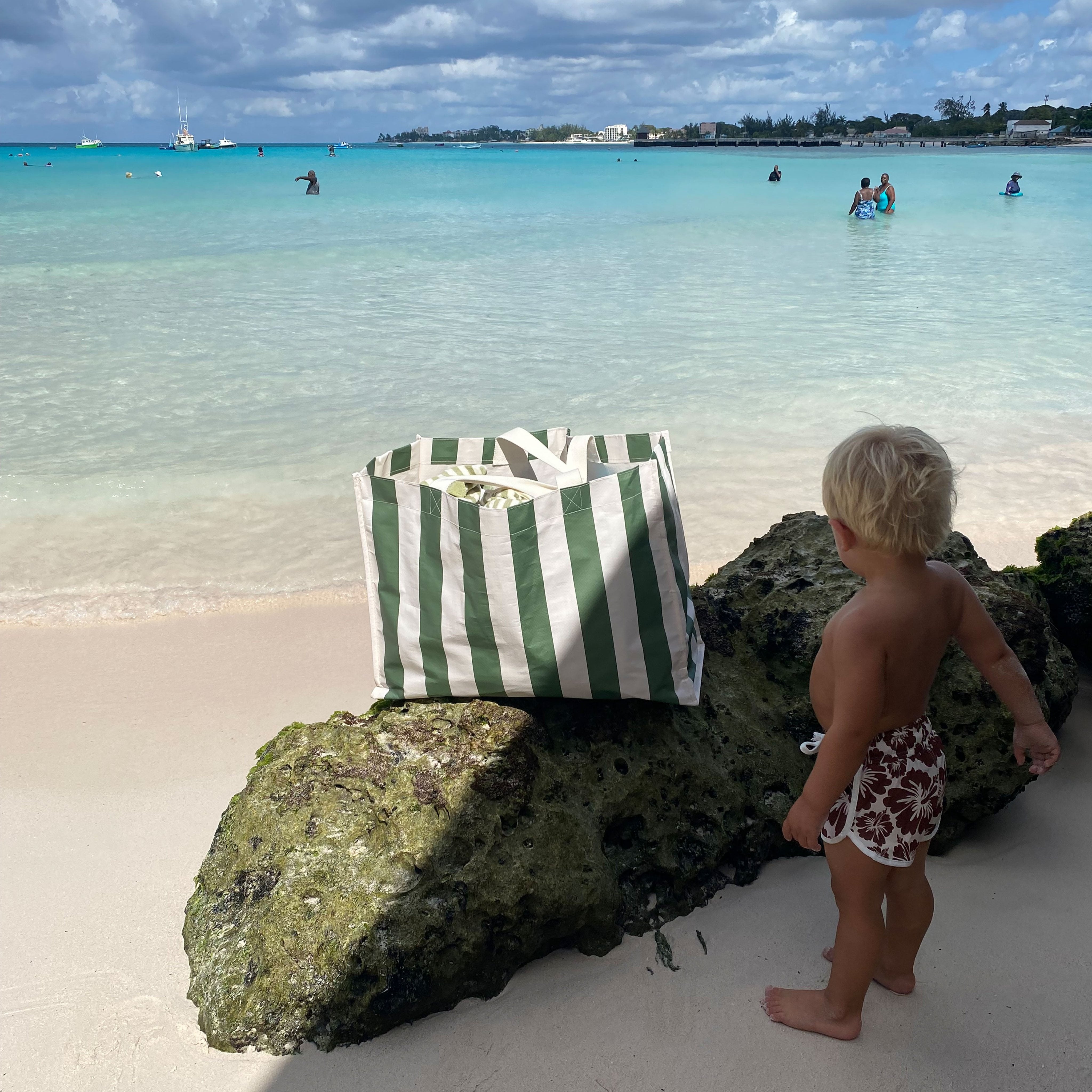 Carryall Beach Bag | The Vacay | Olive Stripe