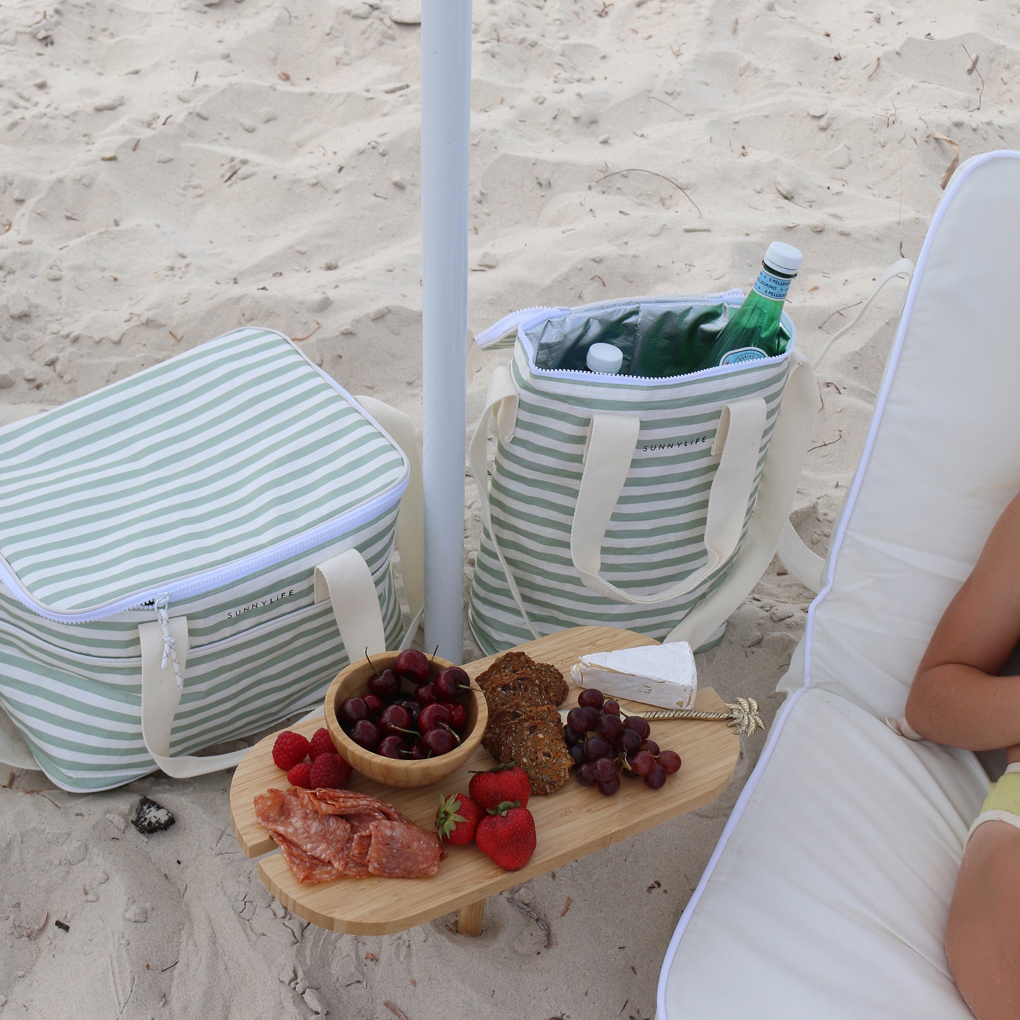 Light Cooler Drinks Bag Sea Sage Stripe
