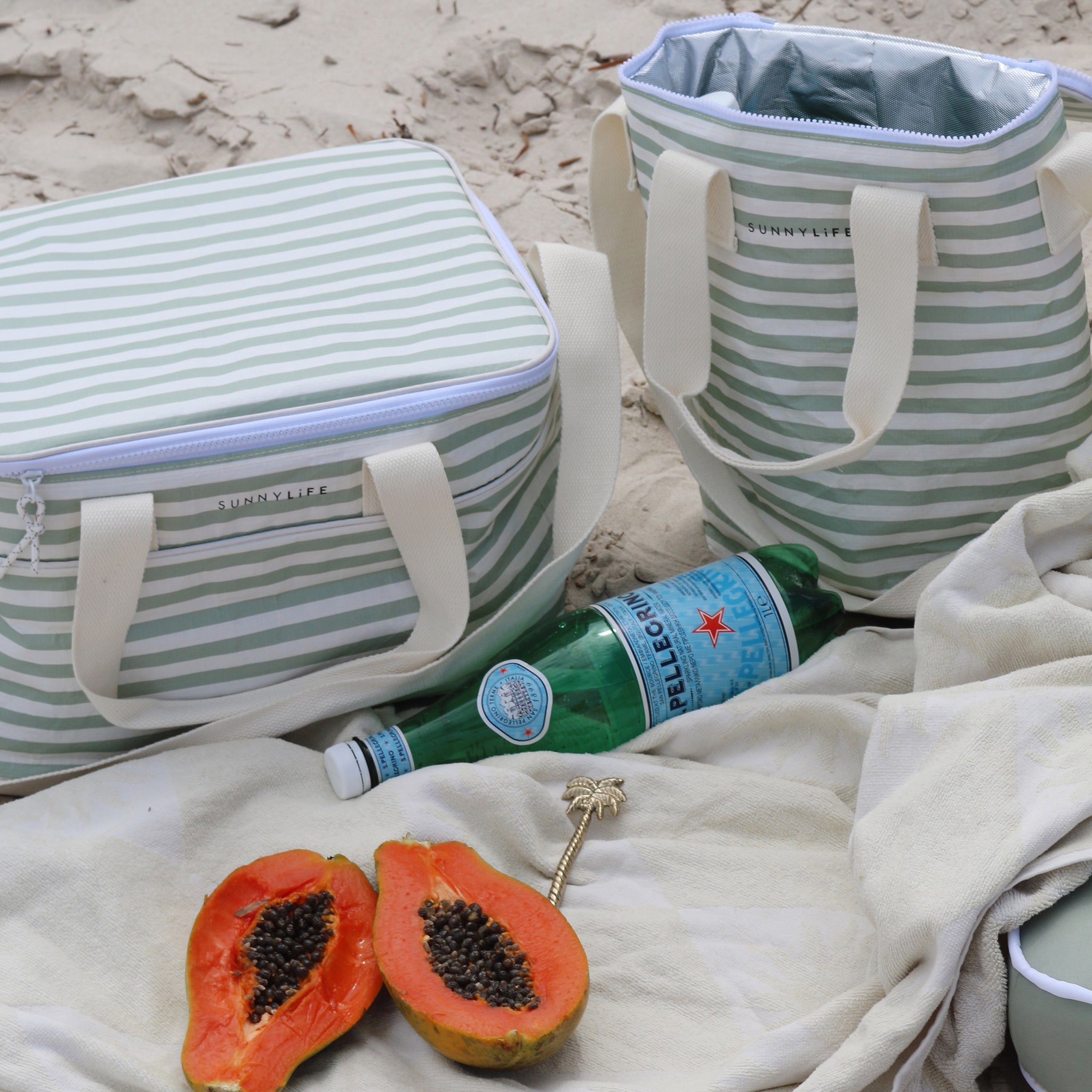 Light Cooler Drinks Bag Sea Sage Stripe