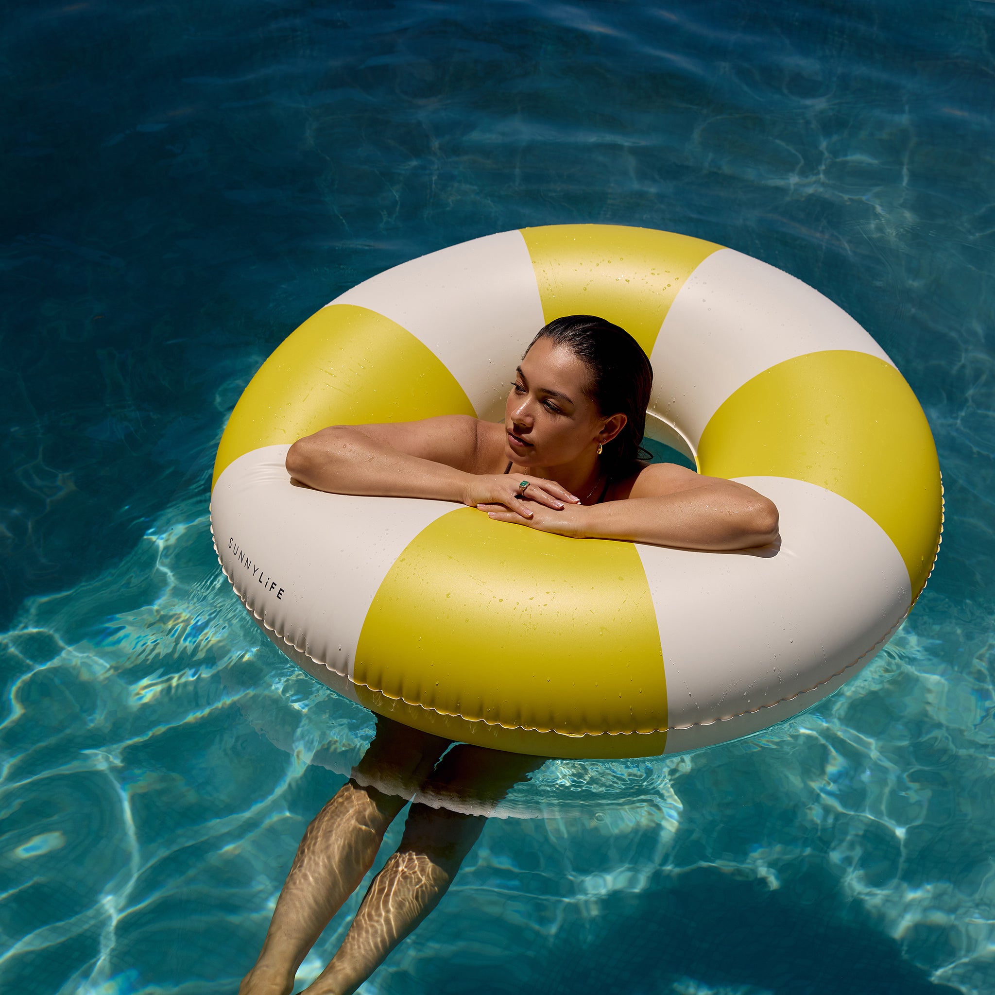 Tube Pool Ring Sunshine Yellow Stripe