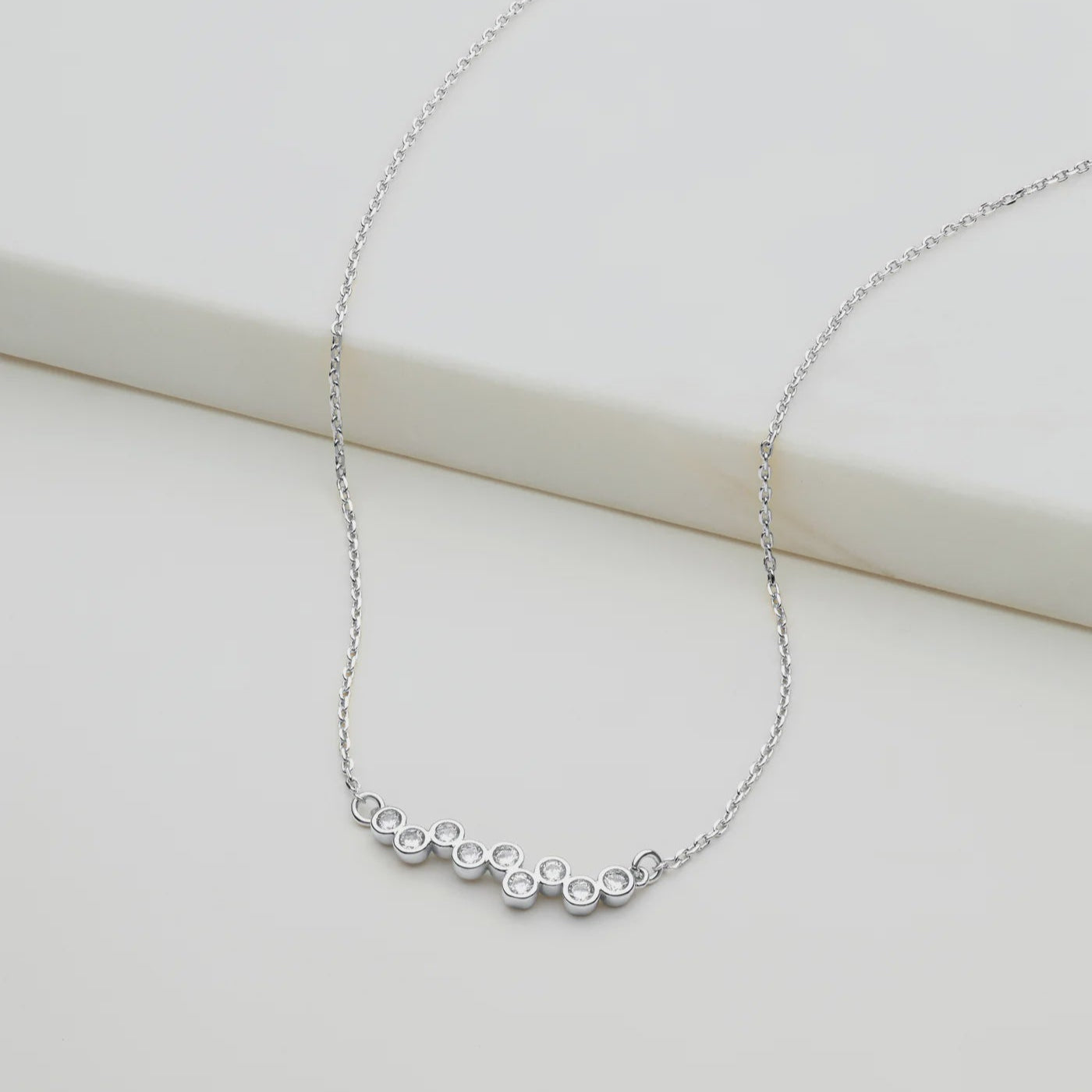 Scattered Crystal Mini Necklace | Silver