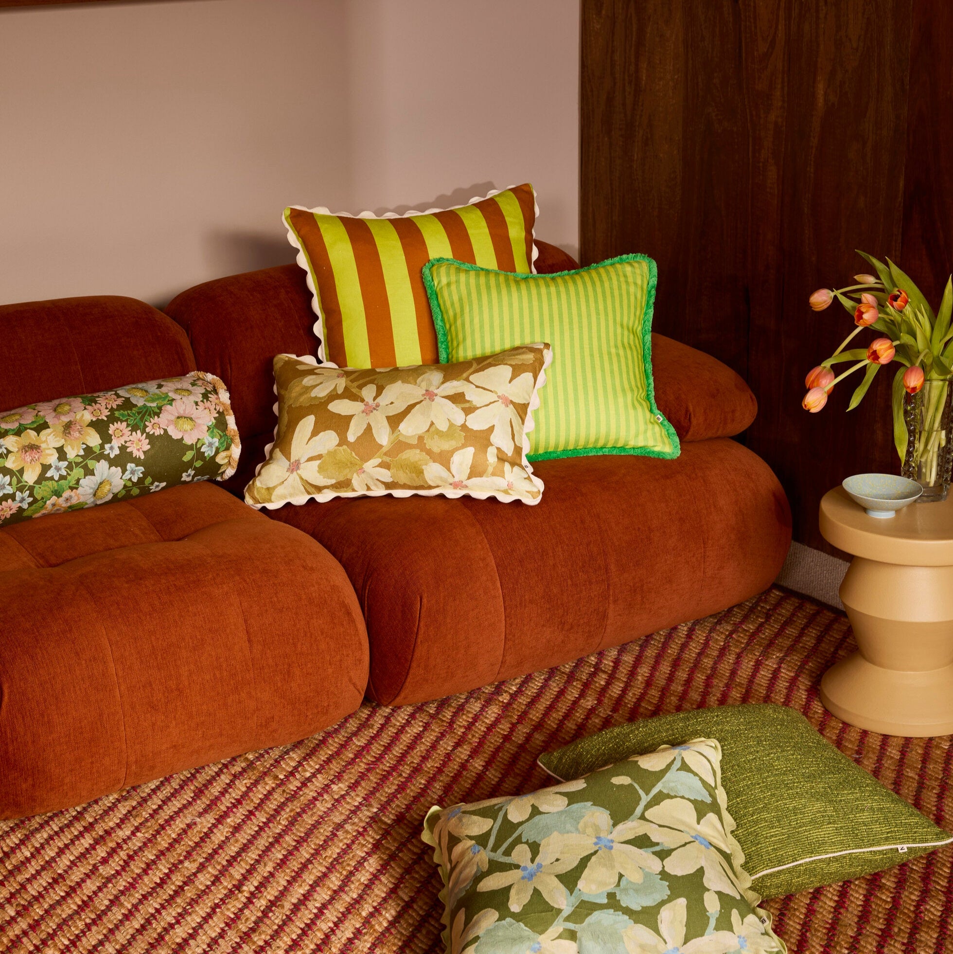 Violet Khaki Linen Cushion