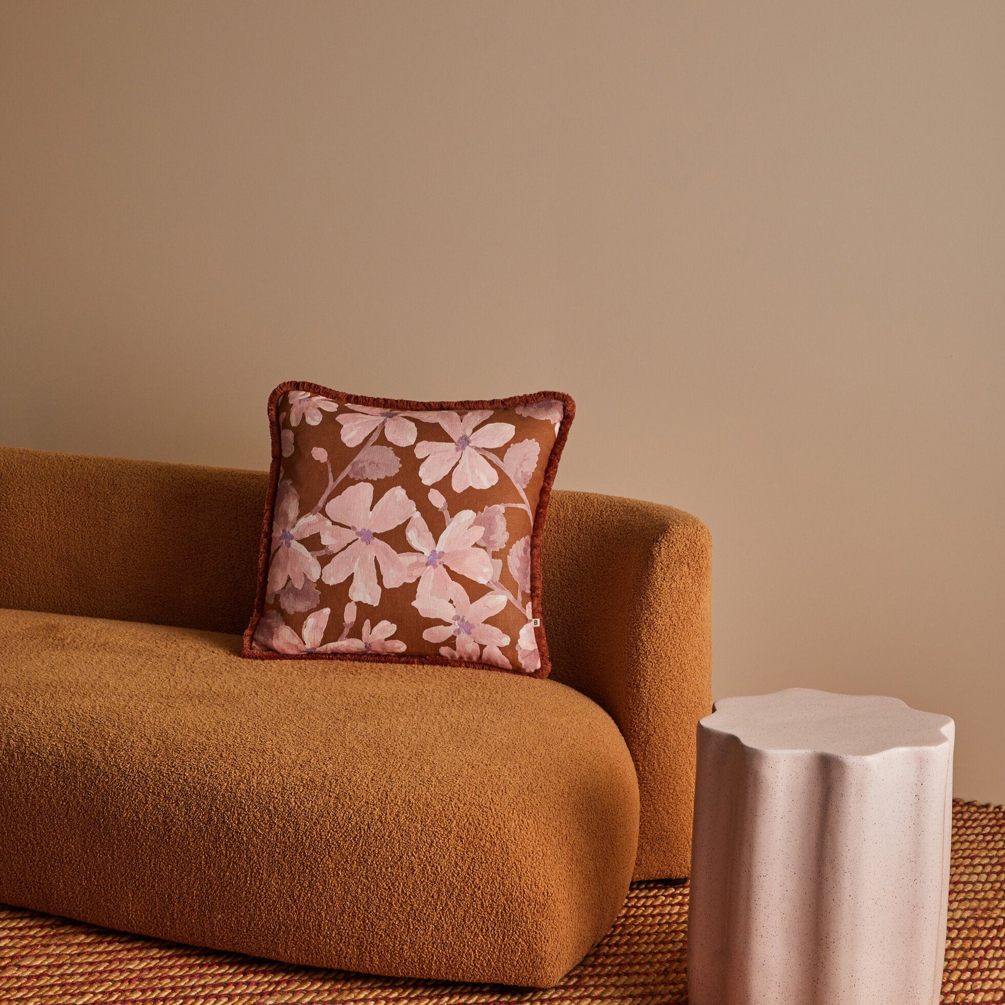 Violet Tan Linen Cushion