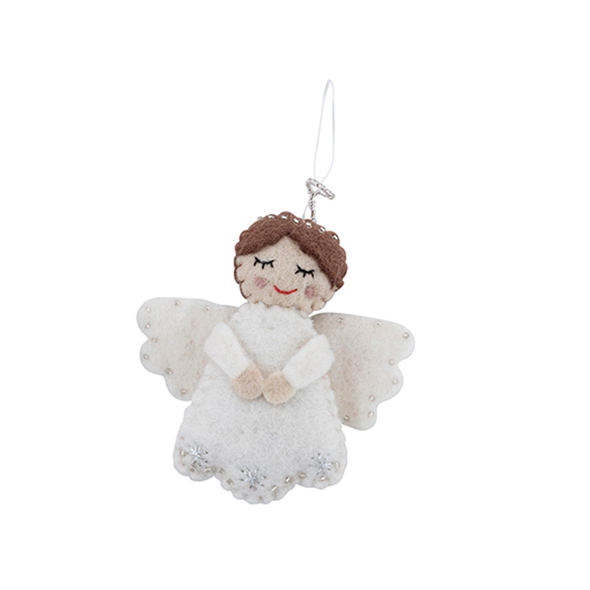 White Angel w/Halo Felt Christmas Ornament