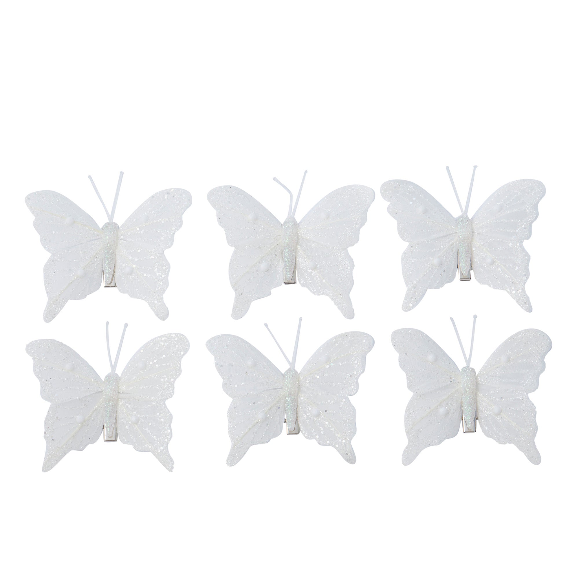 White Butterfly Clip w/Pearl S/6