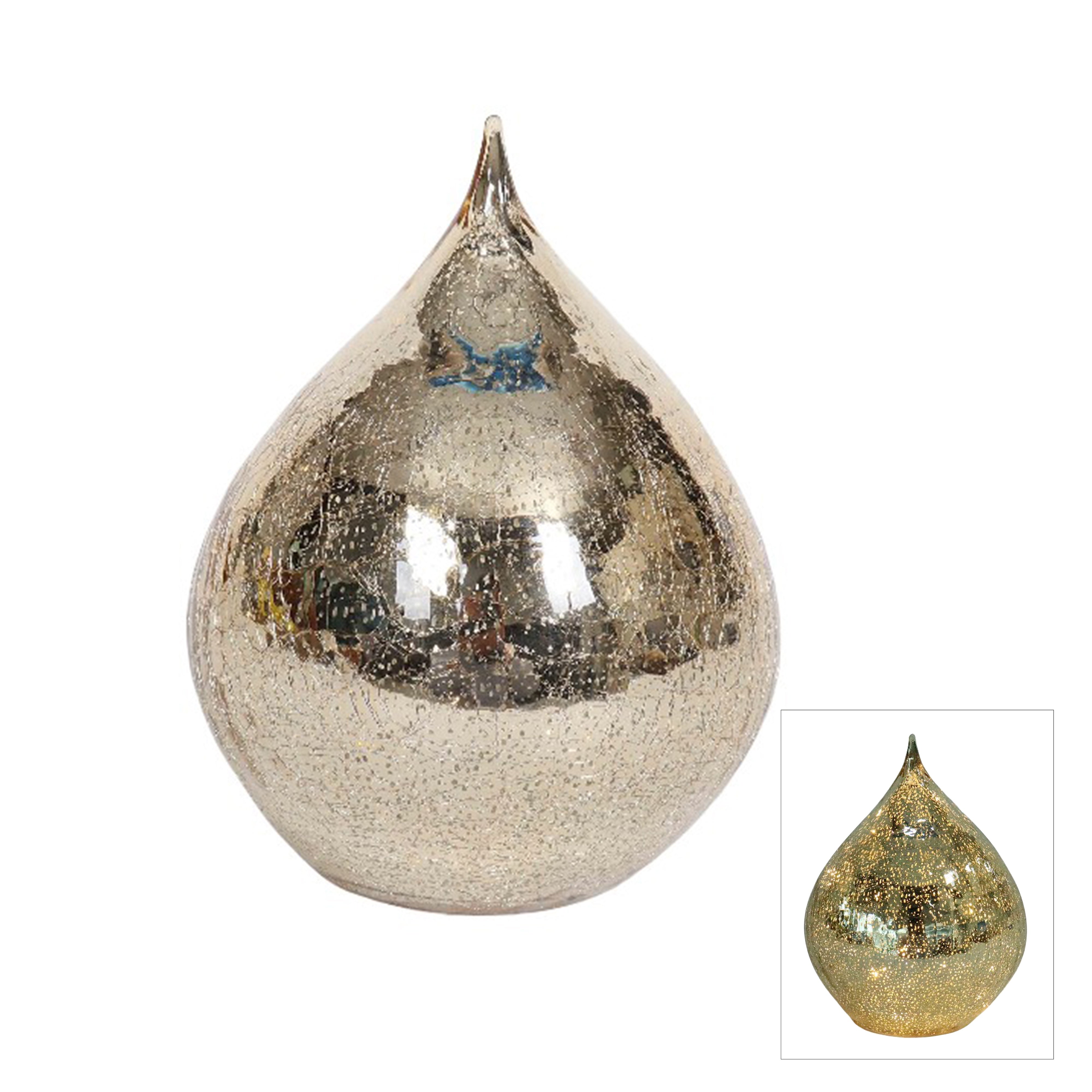 Gold Mercury Glass Led Teardrop Cone | Small