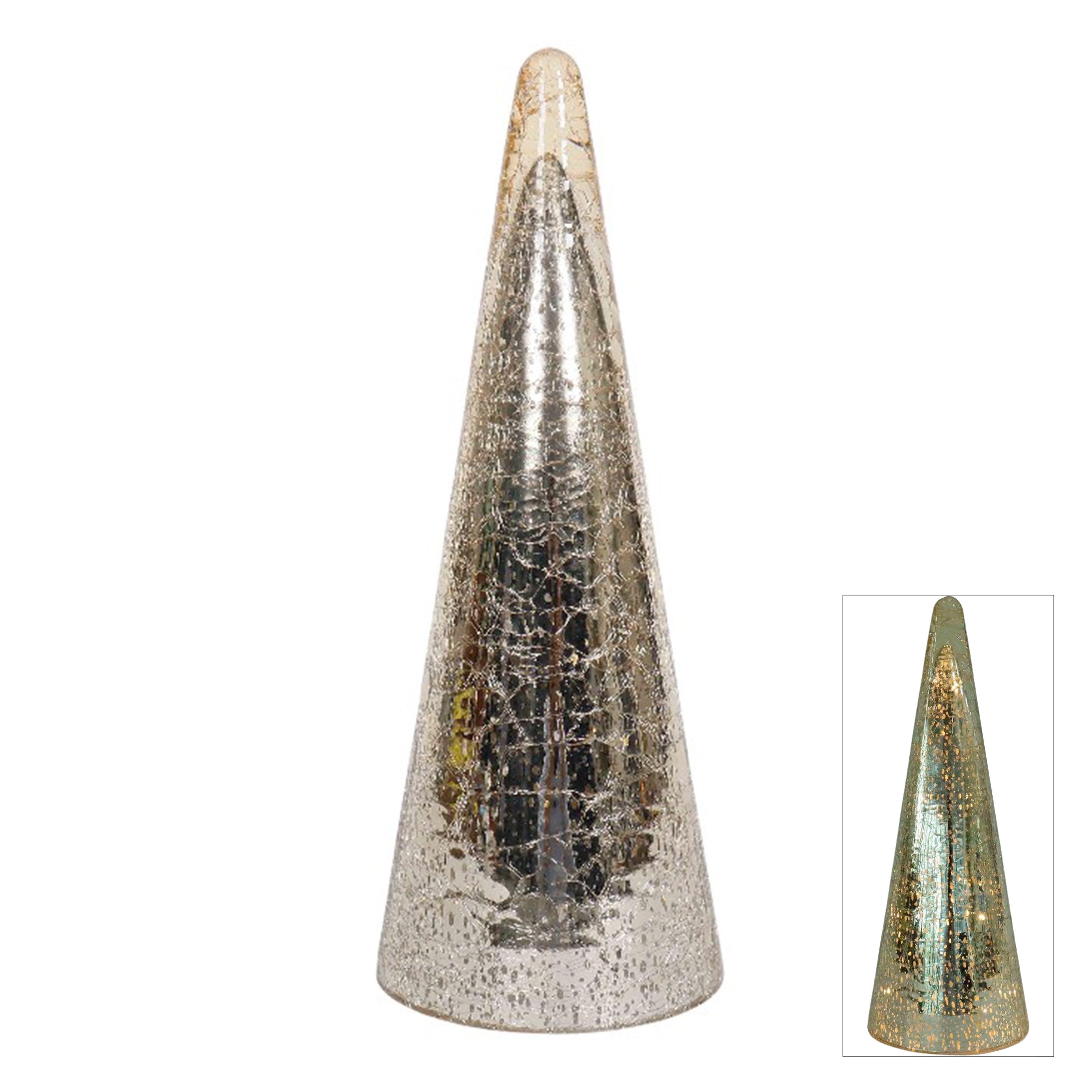 Gold Mercury Glass Led Cone Tree | Large