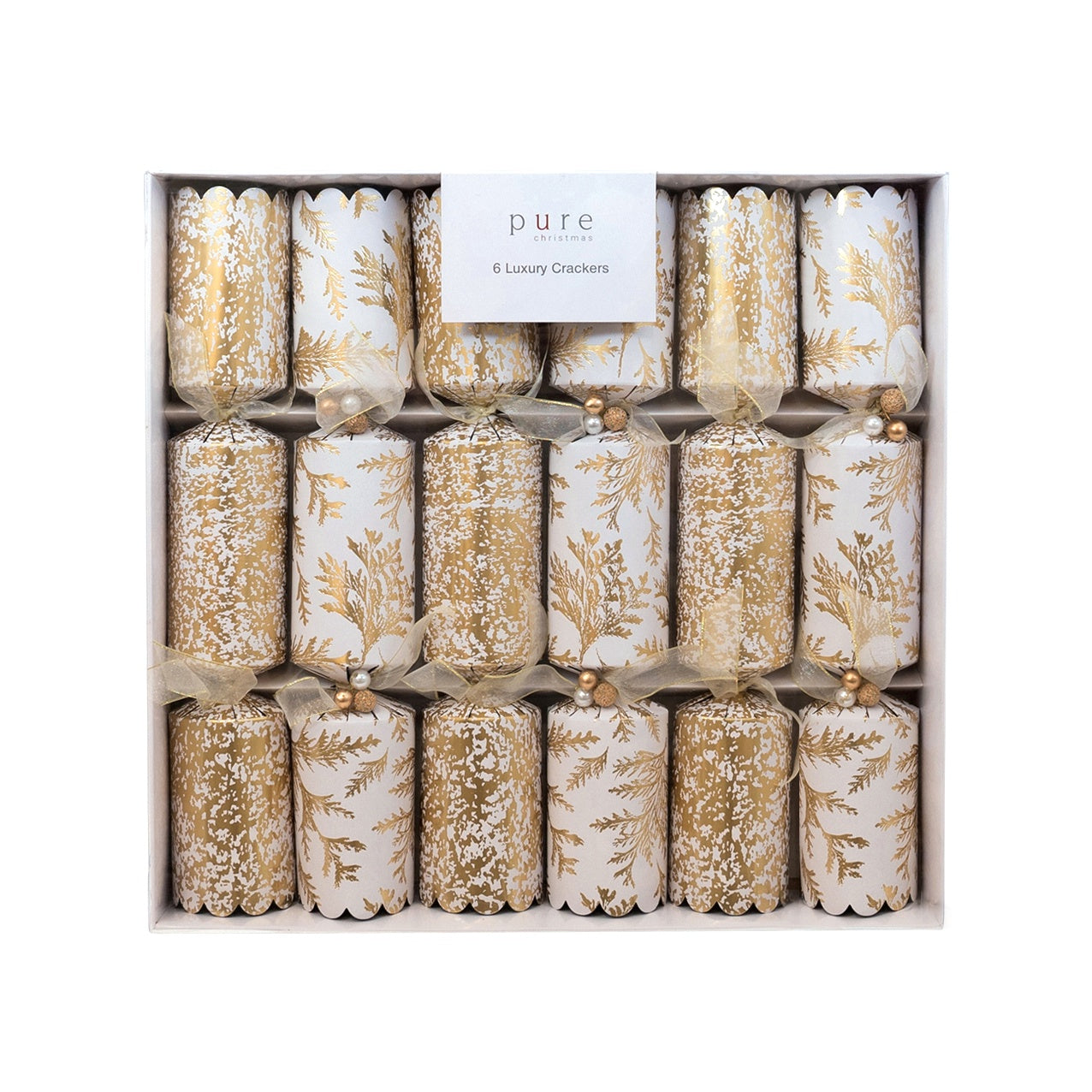 White Luxury Cracker with Gold Fern & Foil Box