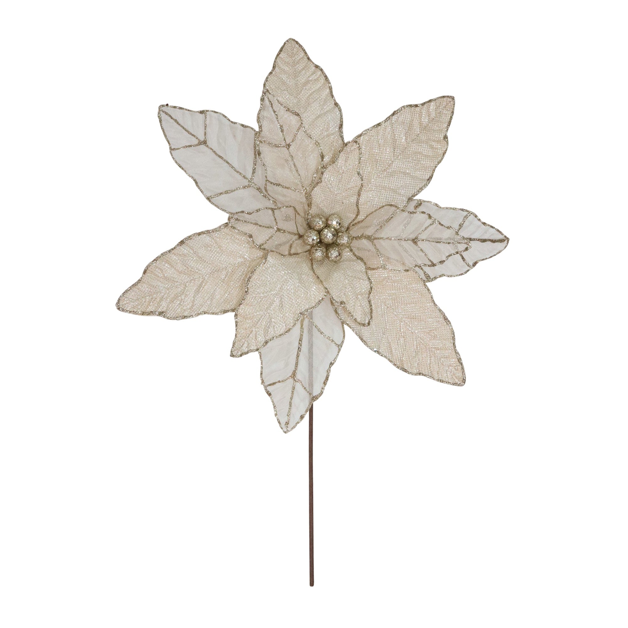 Poinsettia Stem w/Glitter Trim