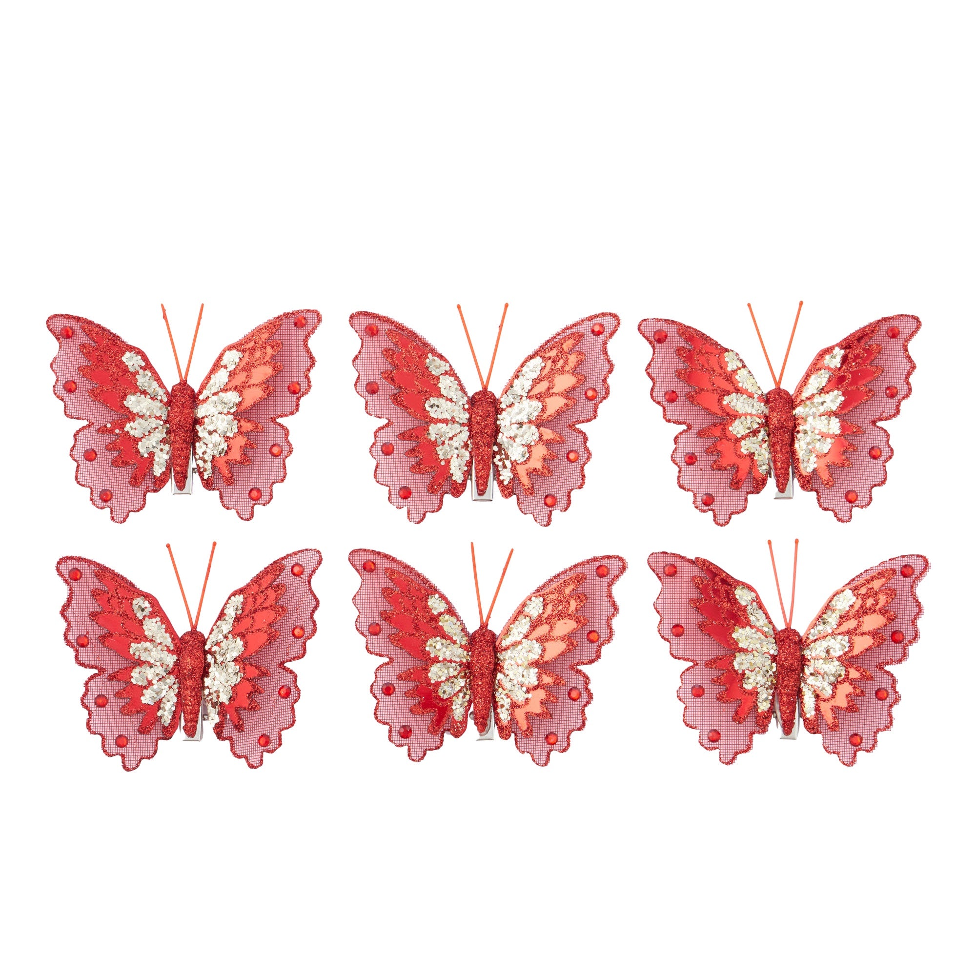 Red Butterfly Clip w/Gem S/6