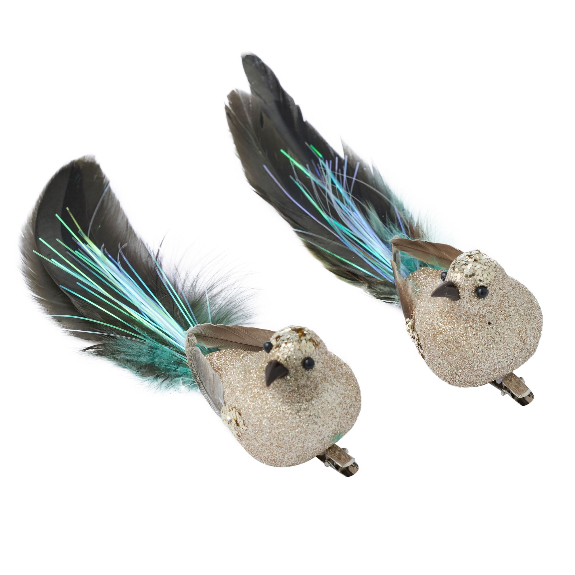 Gold & Green Bird Clip S/2