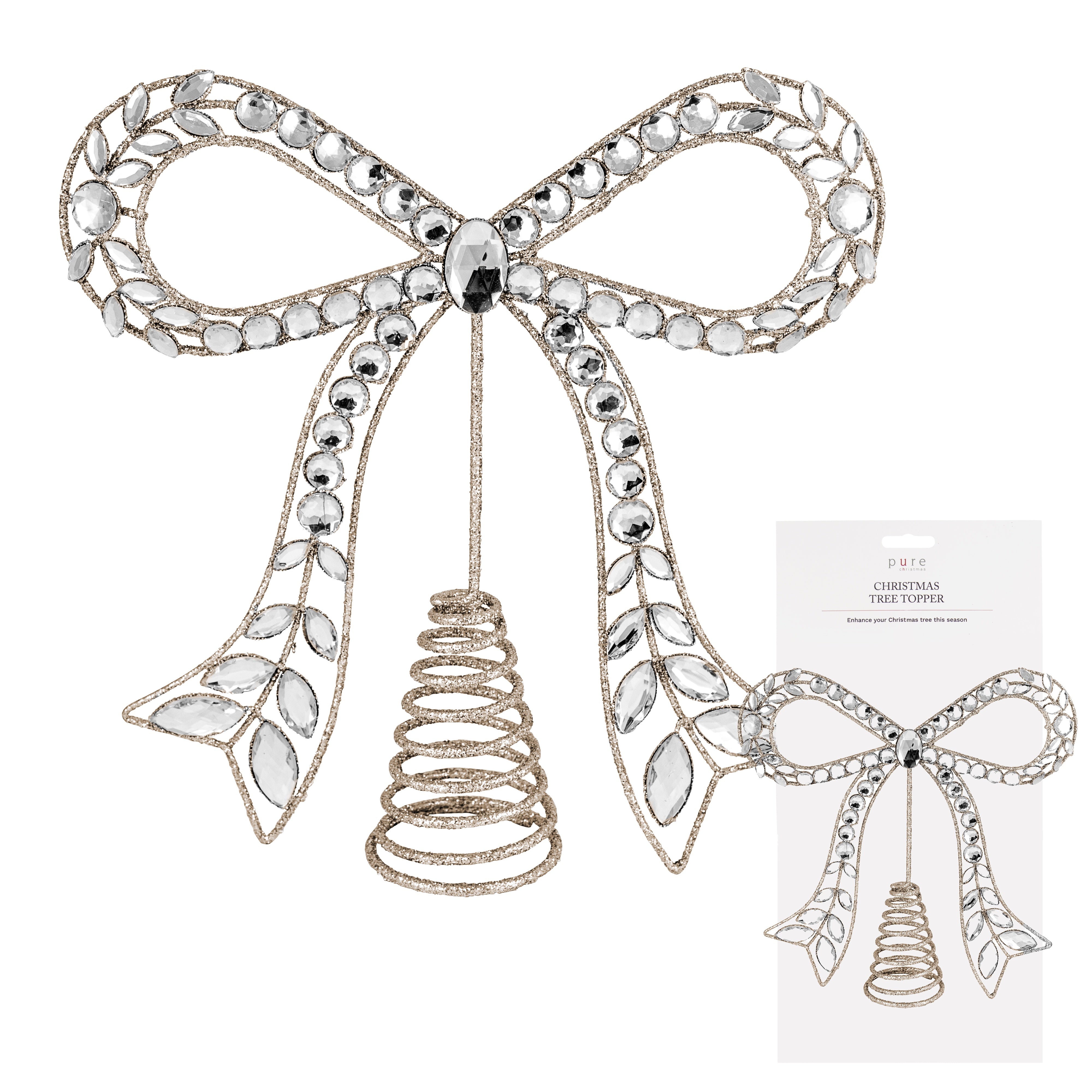 Champagne Metal Glitter Bow Topper