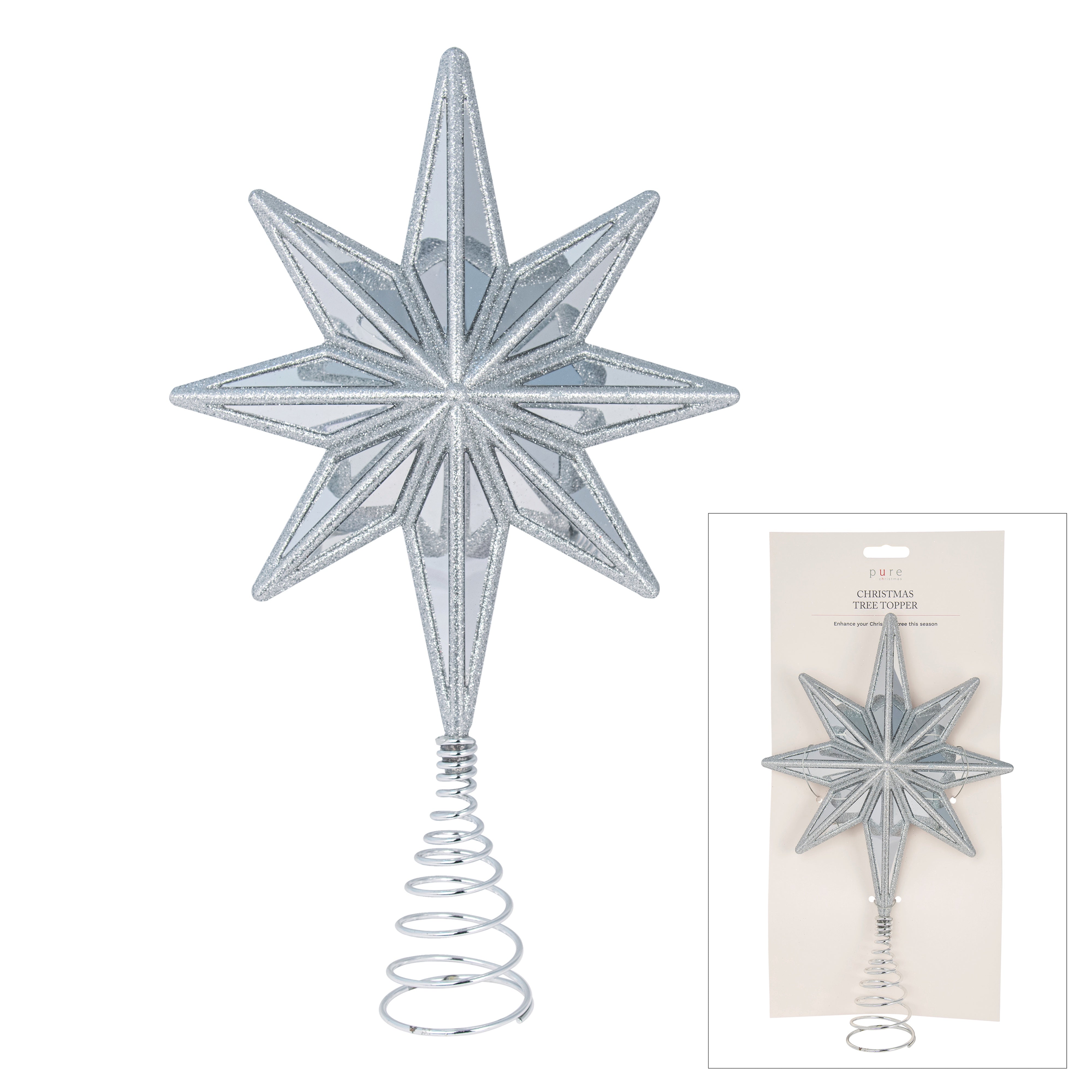 Silver Plastic Mirror 8 Point Tree Topper