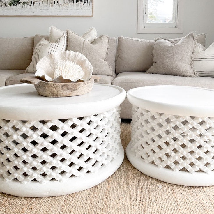 Authentic Bamileke Table - White