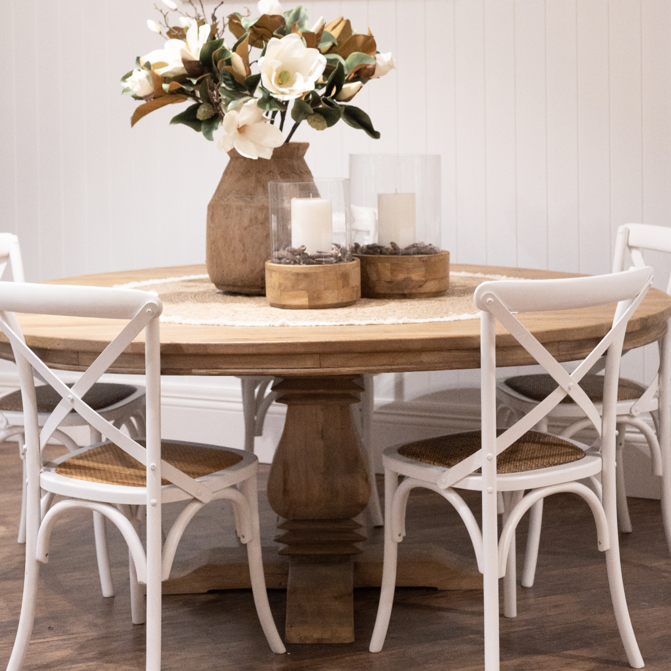 White Cross Back Chair | Darker Rattan Seat
