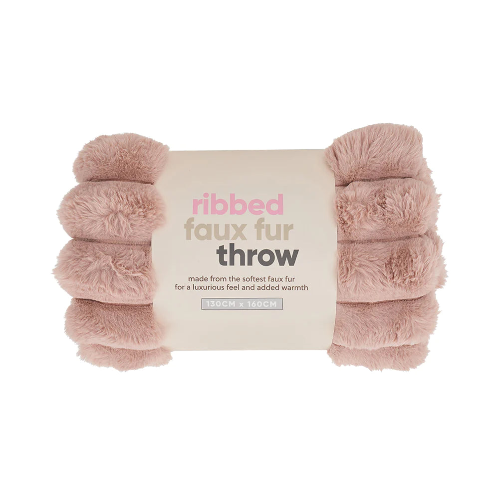 Ribbed Fur Throw | Dusty Pink