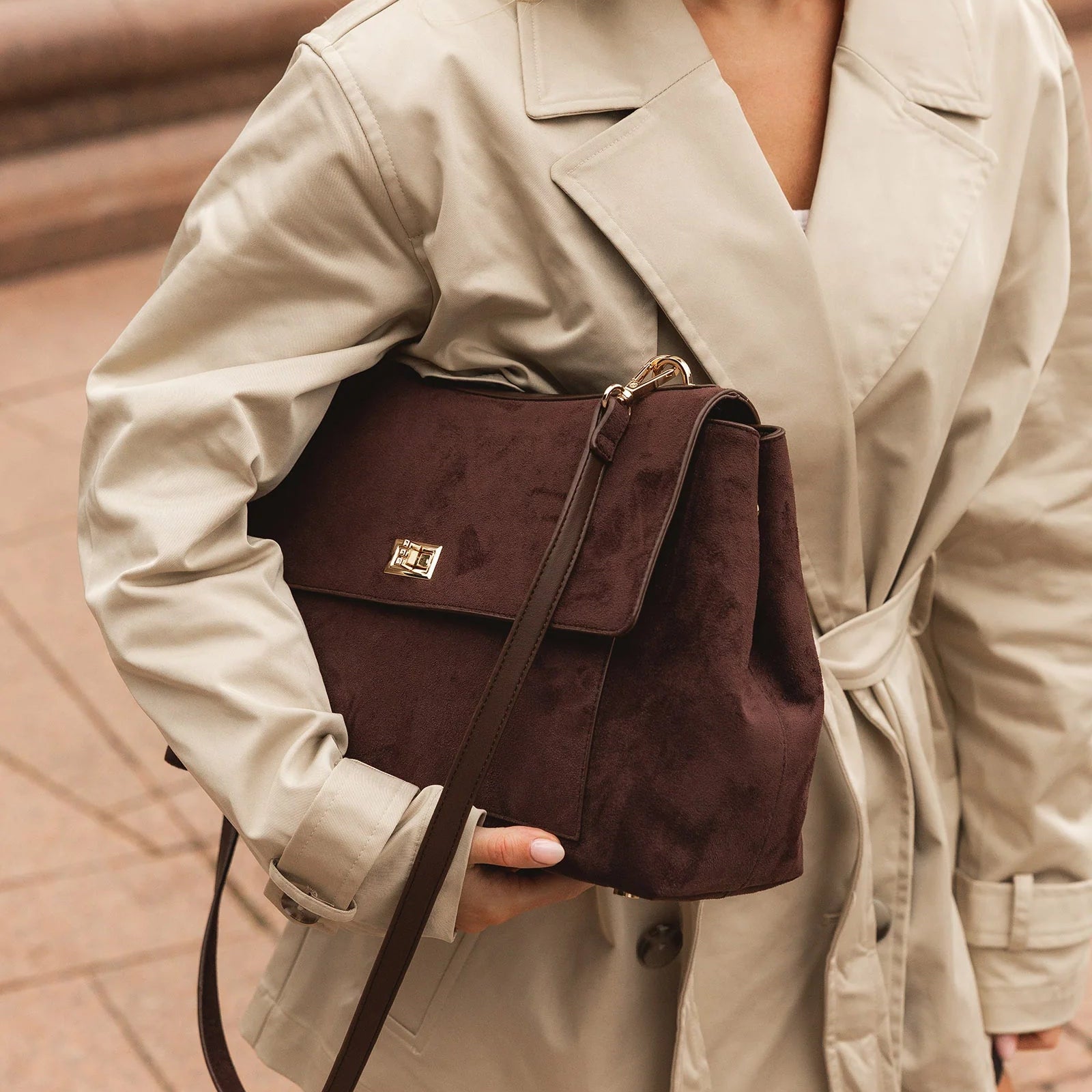 Arden Suedette Shoulder Bag | Chocolate